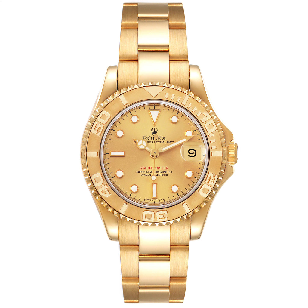 Rolex Yachtmaster Midsize 18K Yellow Gold Unisex Watch 68628 Box Papers