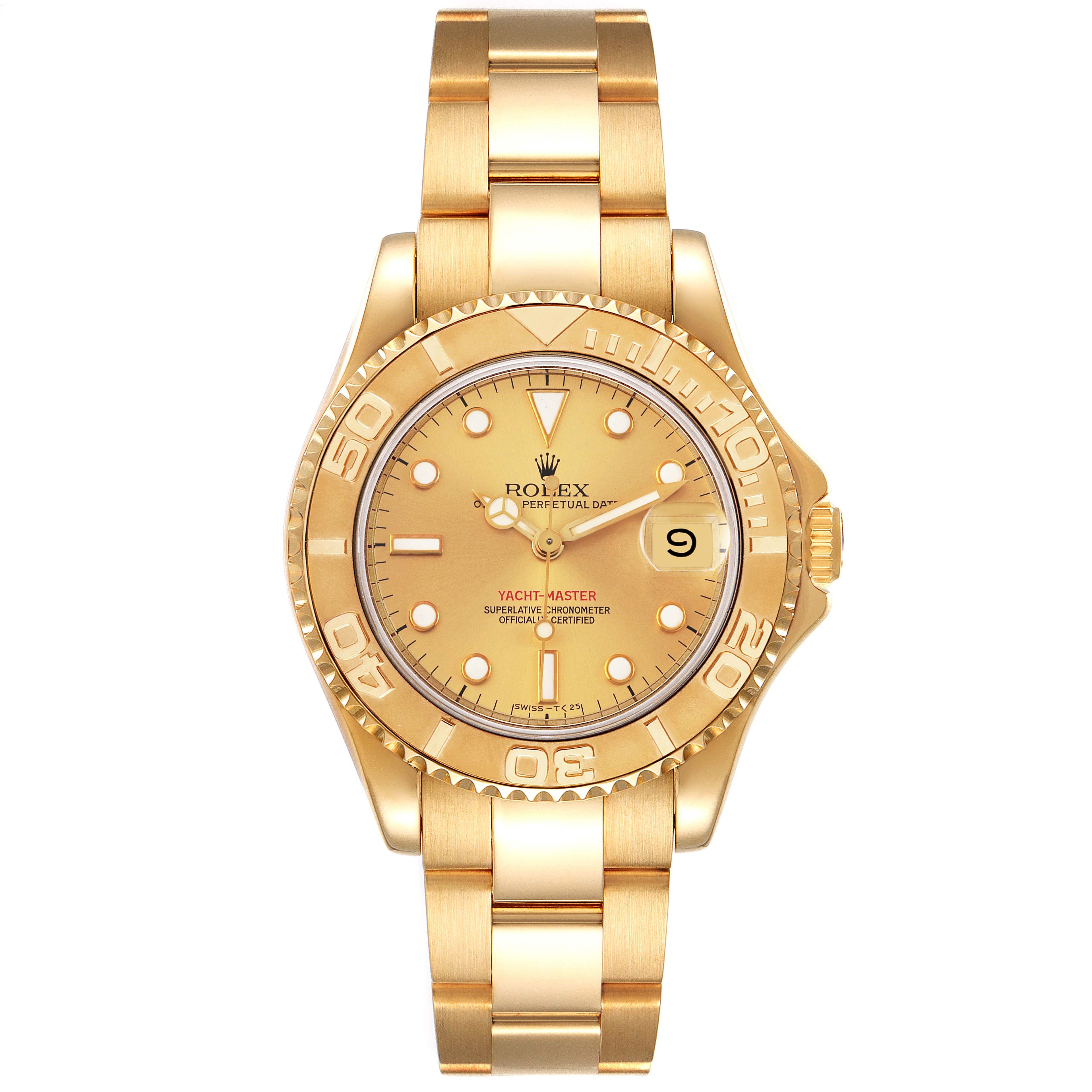 Rolex Yachtmaster Midsize 18K Yellow Gold Unisex Watch 68628 Box Papers