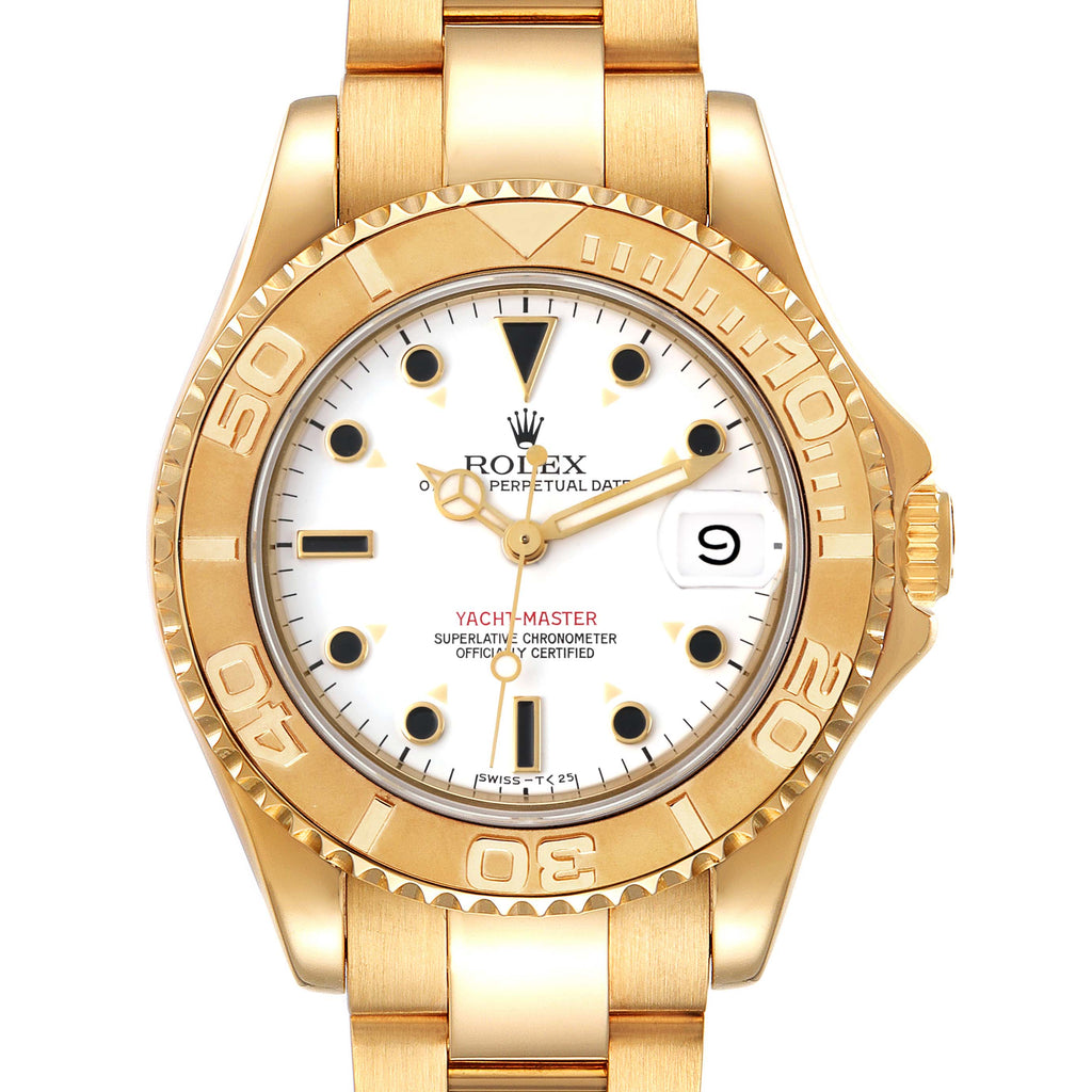 Rolex Yachtmaster Midsize 18K Yellow Gold White Dial Unisex Watch 68628