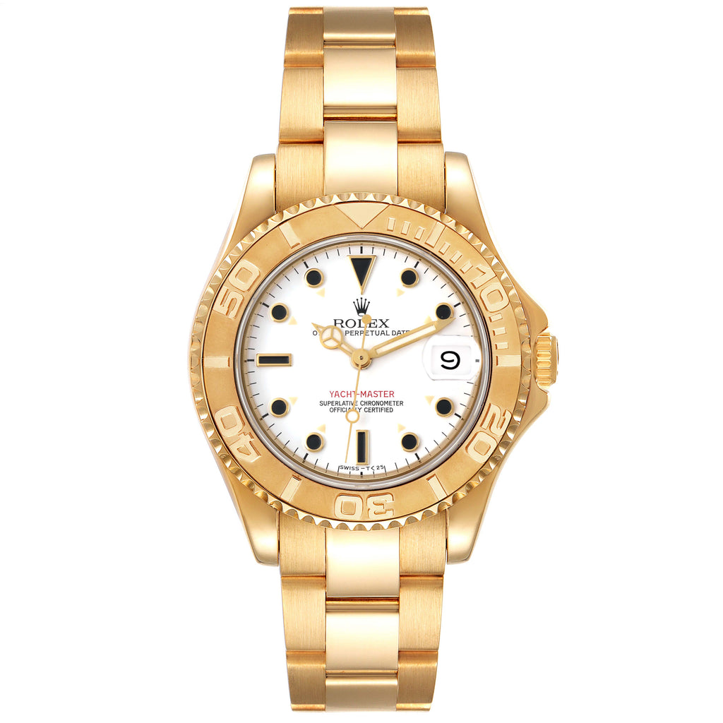 Rolex Yachtmaster Midsize 18K Yellow Gold White Dial Unisex Watch 68628