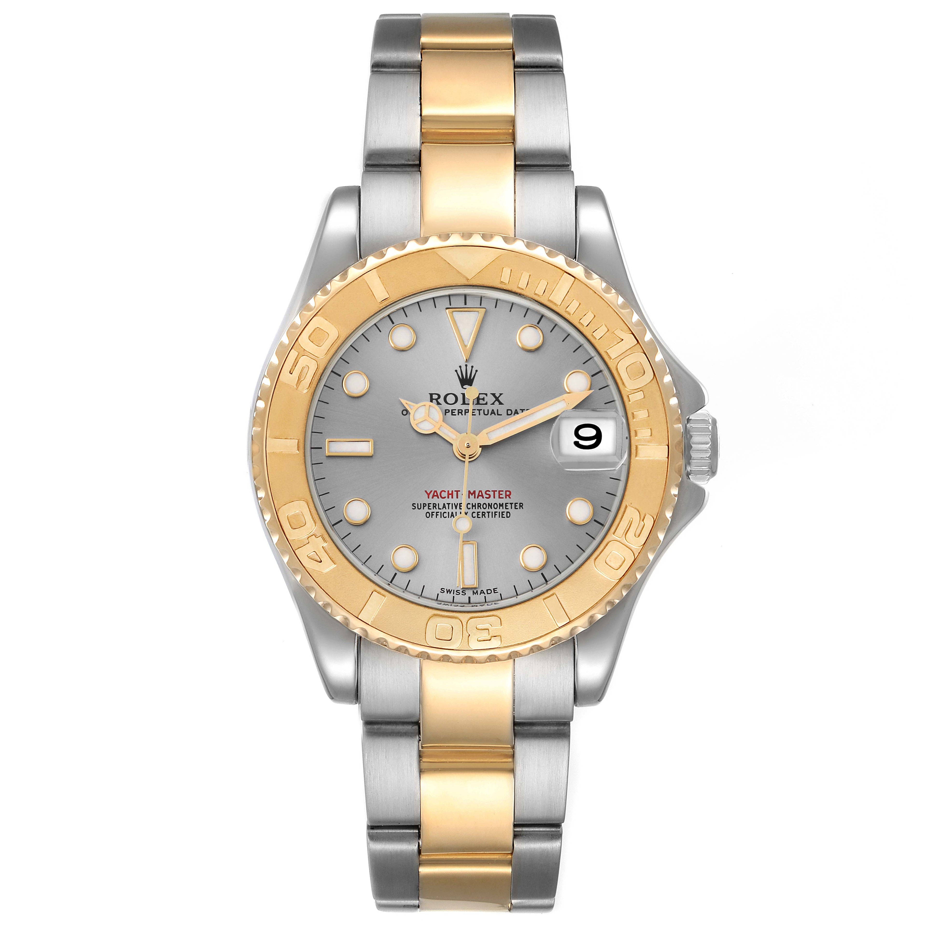 Rolex Yachtmaster Midsize Steel Yellow Gold Mens Watch 168623 Box Service Card