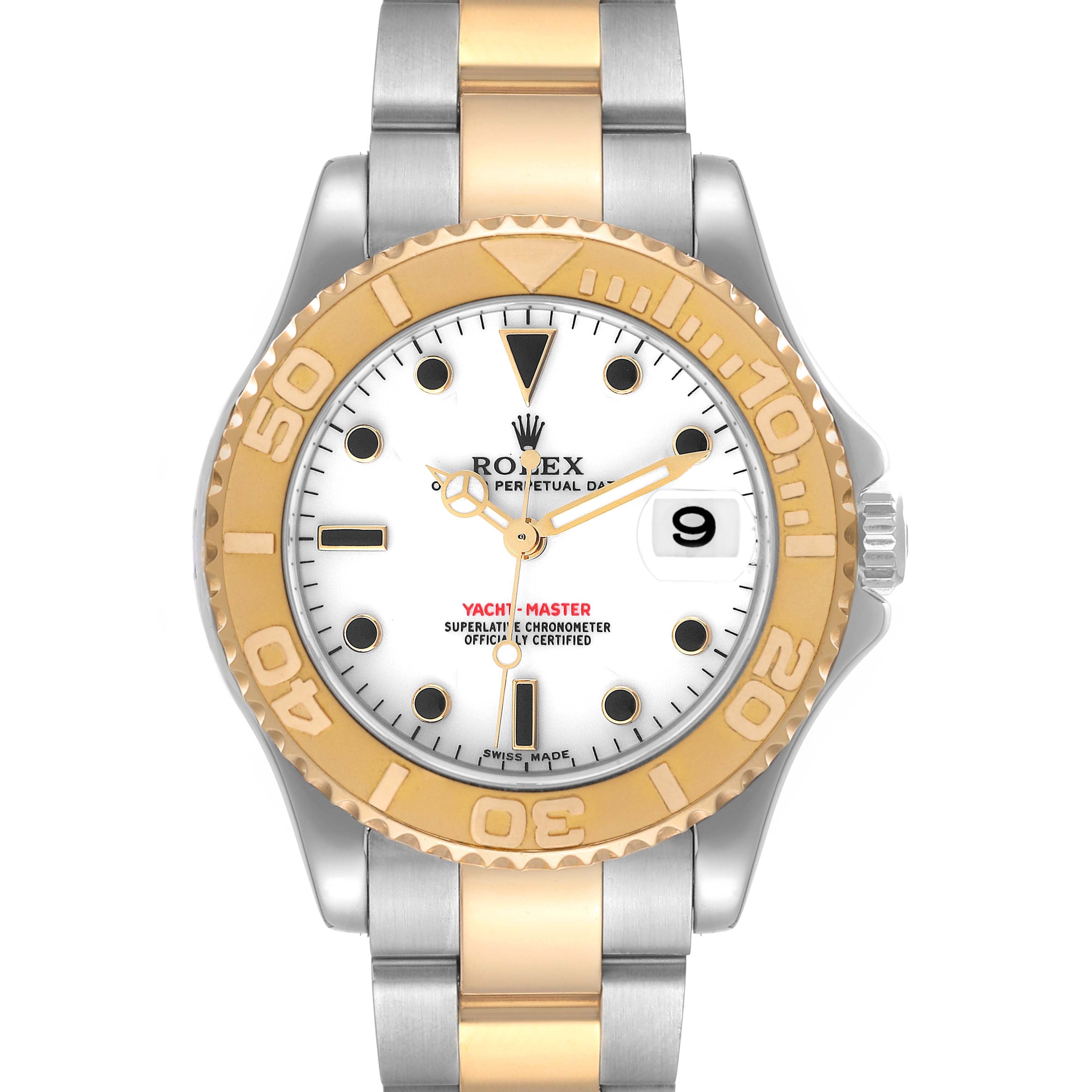 Rolex Yachtmaster Midsize Steel Yellow Gold White Dial Watch 168623