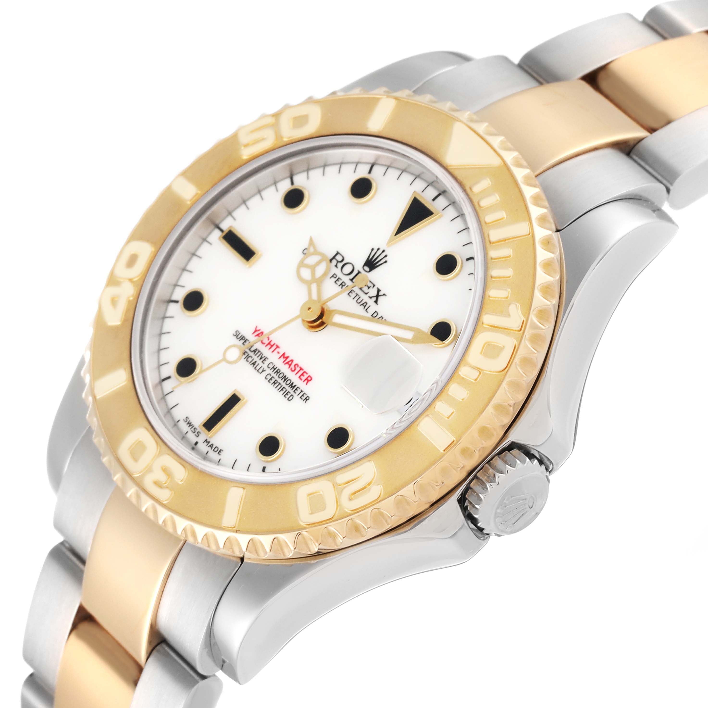 Rolex Yachtmaster Midsize Steel Yellow Gold White Dial Watch 168623 Box Papers