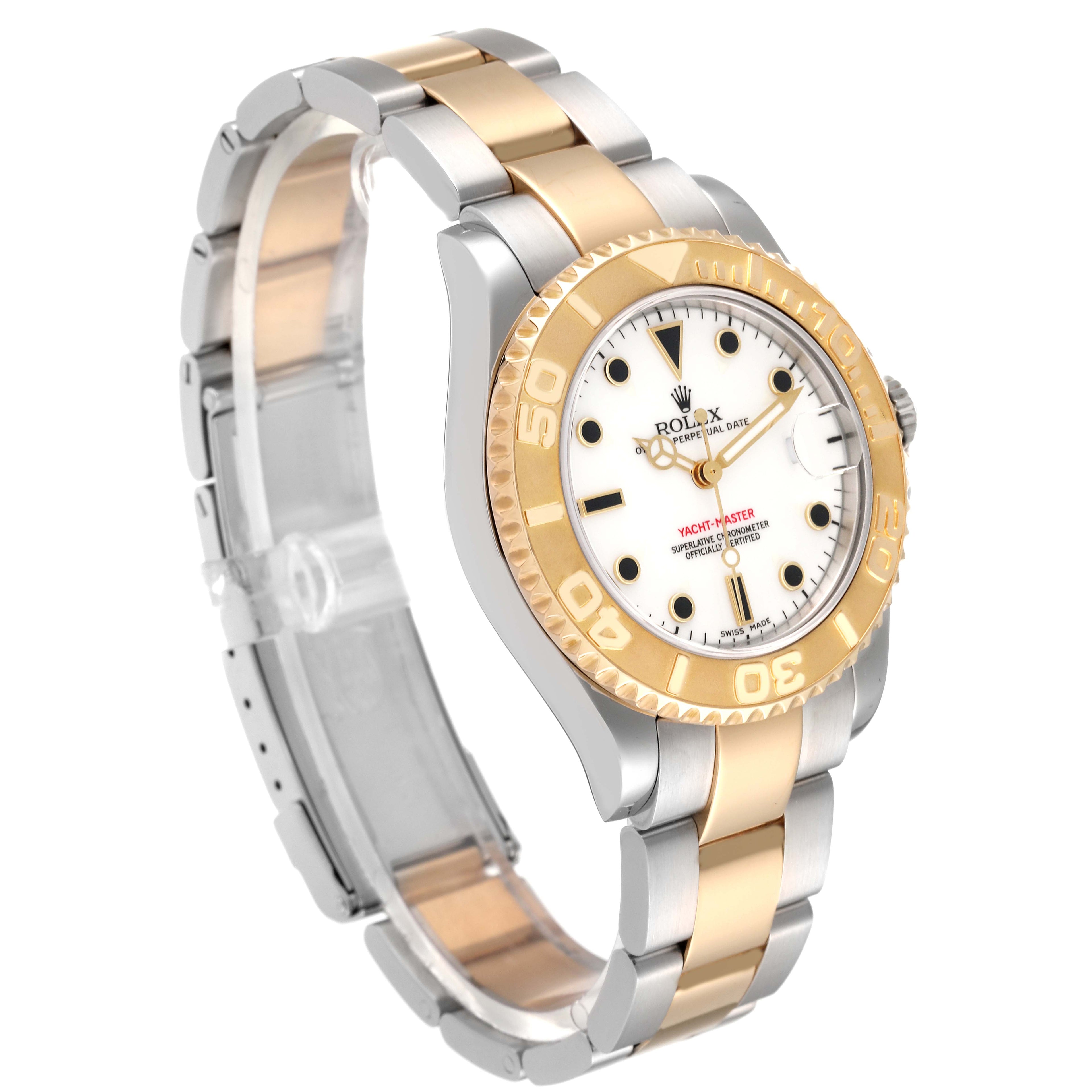 Rolex Yachtmaster Midsize Steel Yellow Gold White Dial Watch 168623 Box Papers