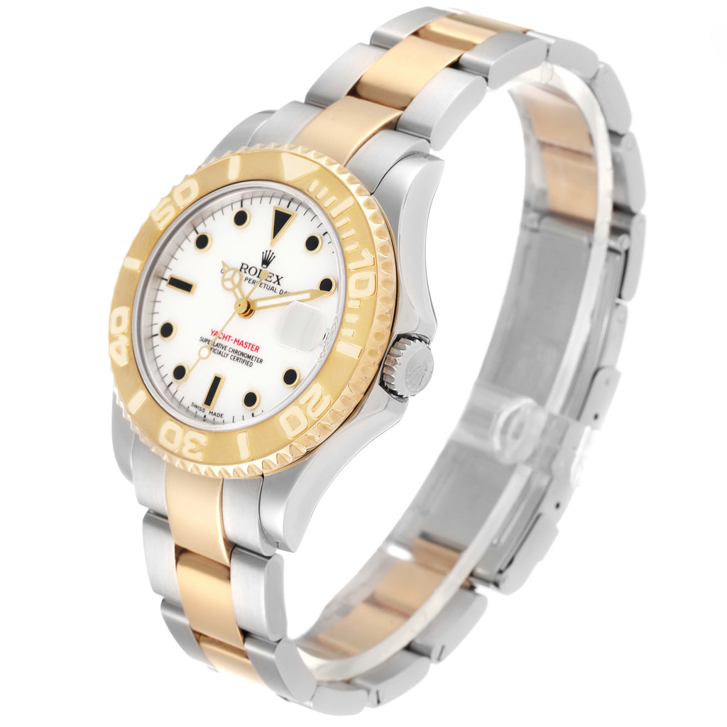 Rolex Yachtmaster Midsize Steel Yellow Gold White Dial Watch 168623 Box Papers