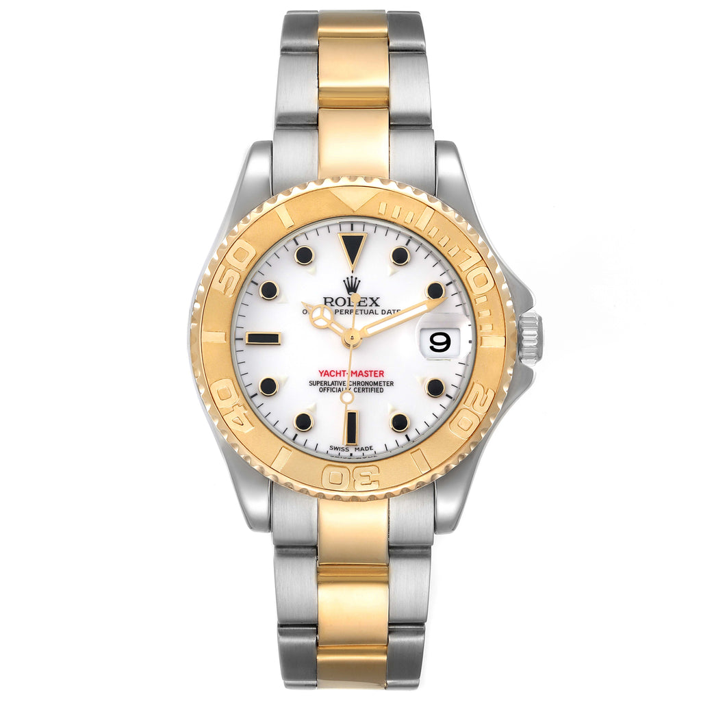 Rolex Yachtmaster Midsize Steel Yellow Gold White Dial Watch 168623 Box Papers