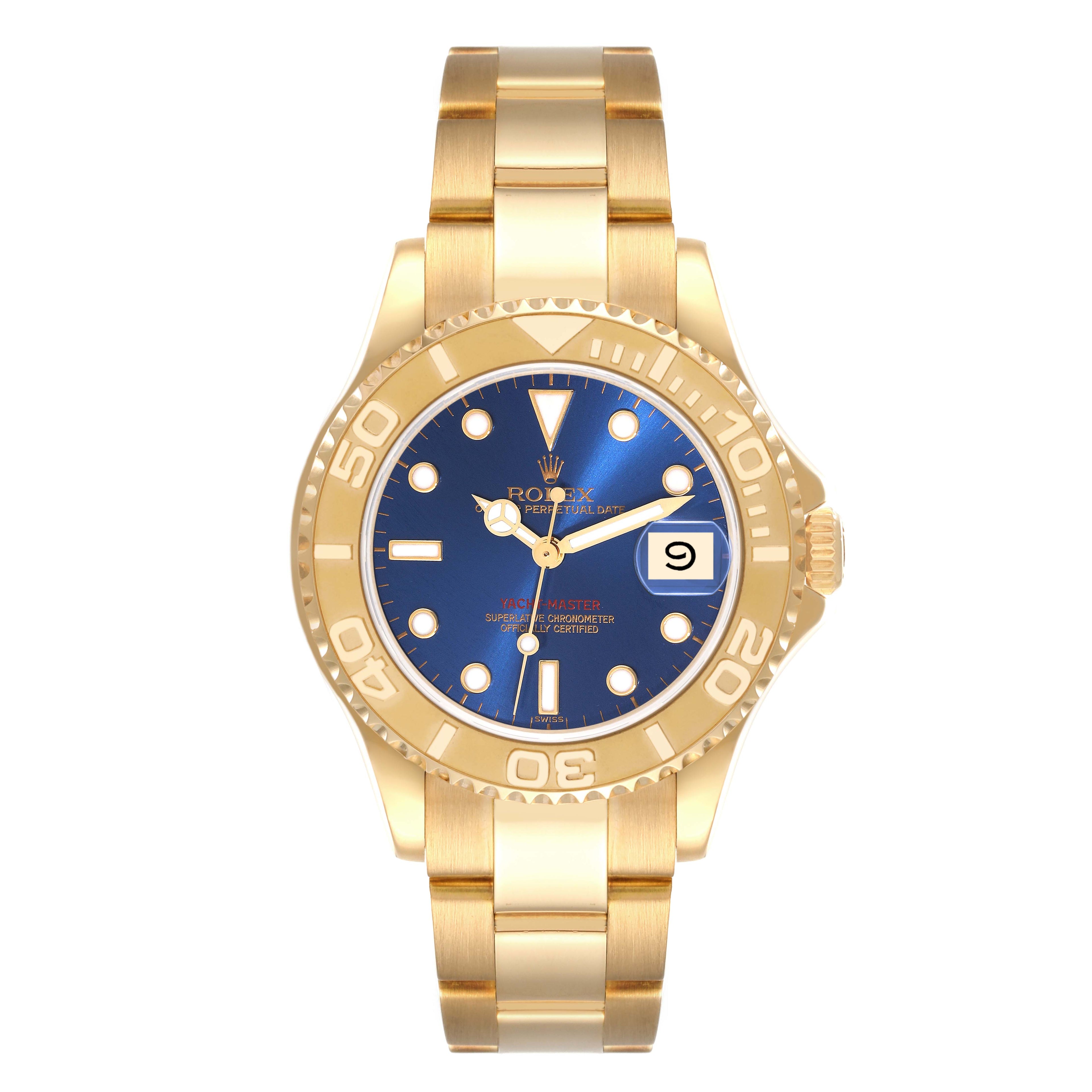 Rolex Yachtmaster Midsize Yellow Gold Blue Dial Unisex Watch 68628 Box Papers