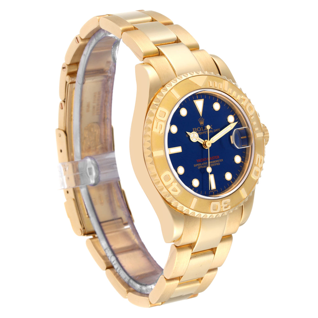 Rolex Yachtmaster Midsize Yellow Gold Blue Dial Unisex Watch 68628 Box Papers