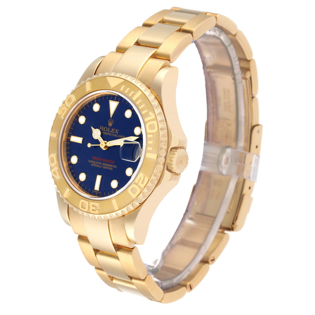 Rolex Yachtmaster Midsize Yellow Gold Blue Dial Unisex Watch 68628 Box Papers