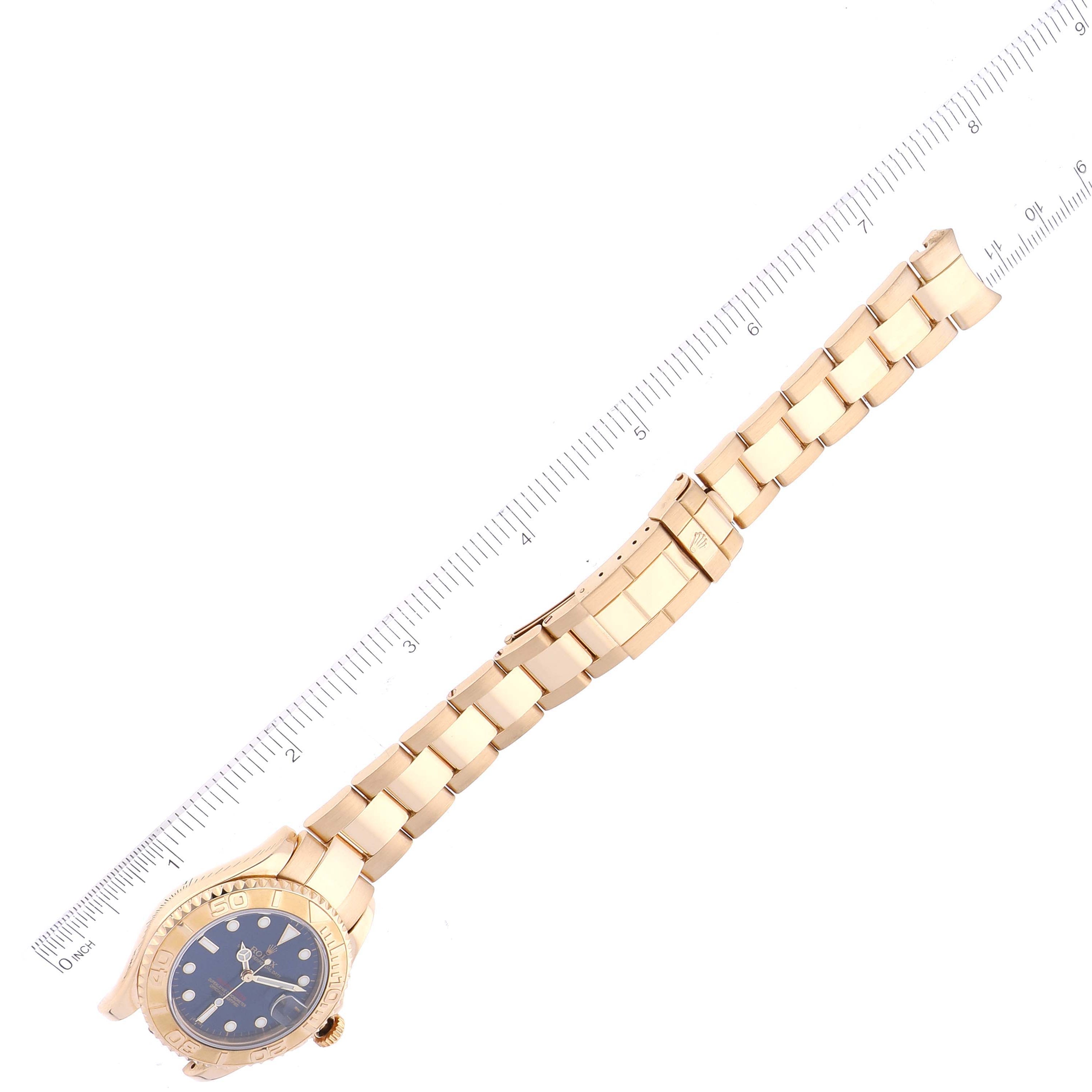 Rolex Yachtmaster Midsize Yellow Gold Blue Dial Unisex Watch 68628 Box Papers