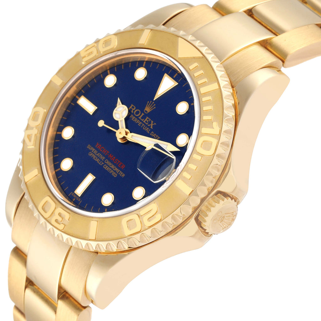 Rolex Yachtmaster Midsize Yellow Gold Blue Dial Unisex Watch 68628 Box Papers