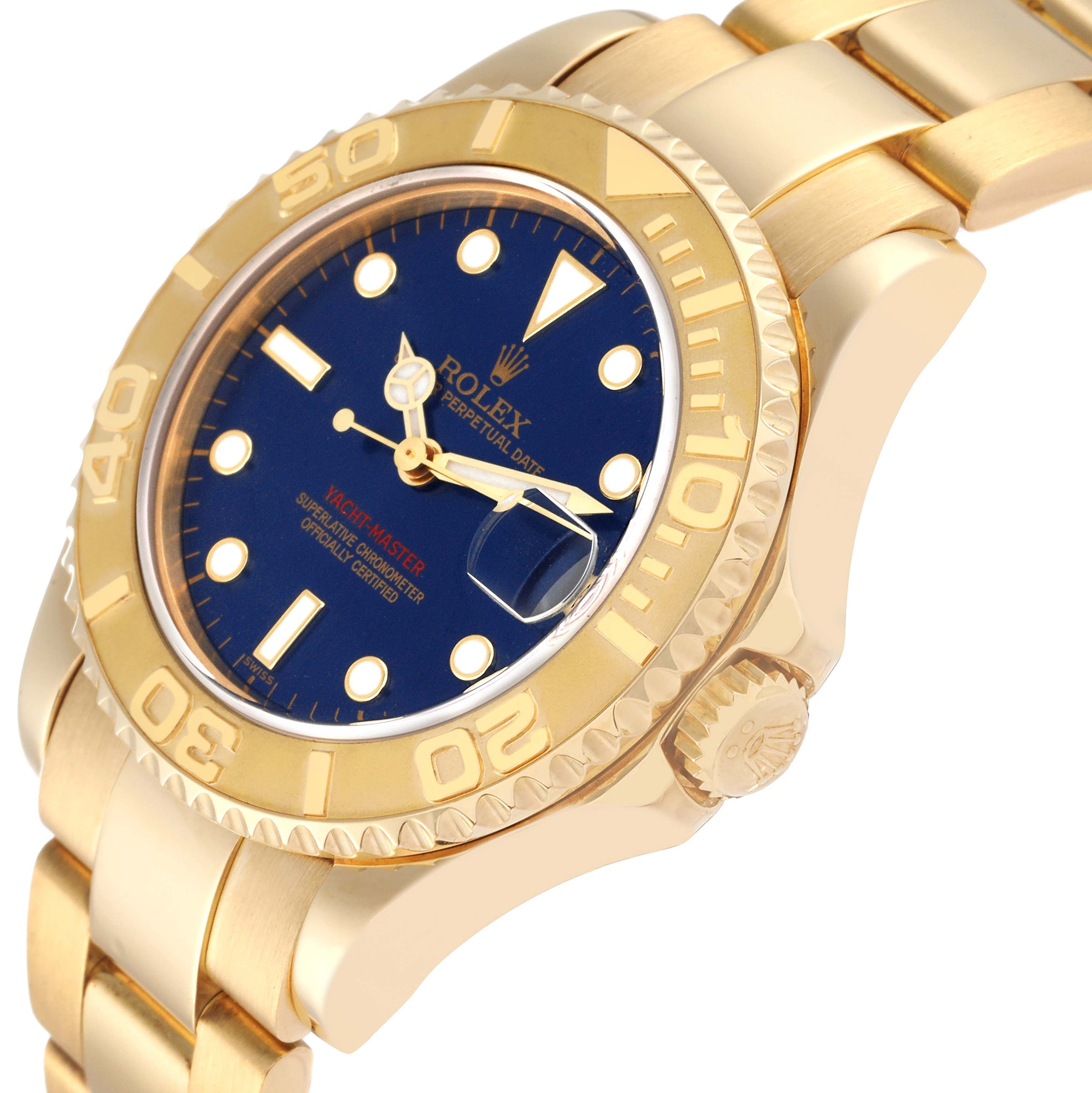 Rolex Yachtmaster Midsize Yellow Gold Blue Dial Unisex Watch 68628 Box Papers