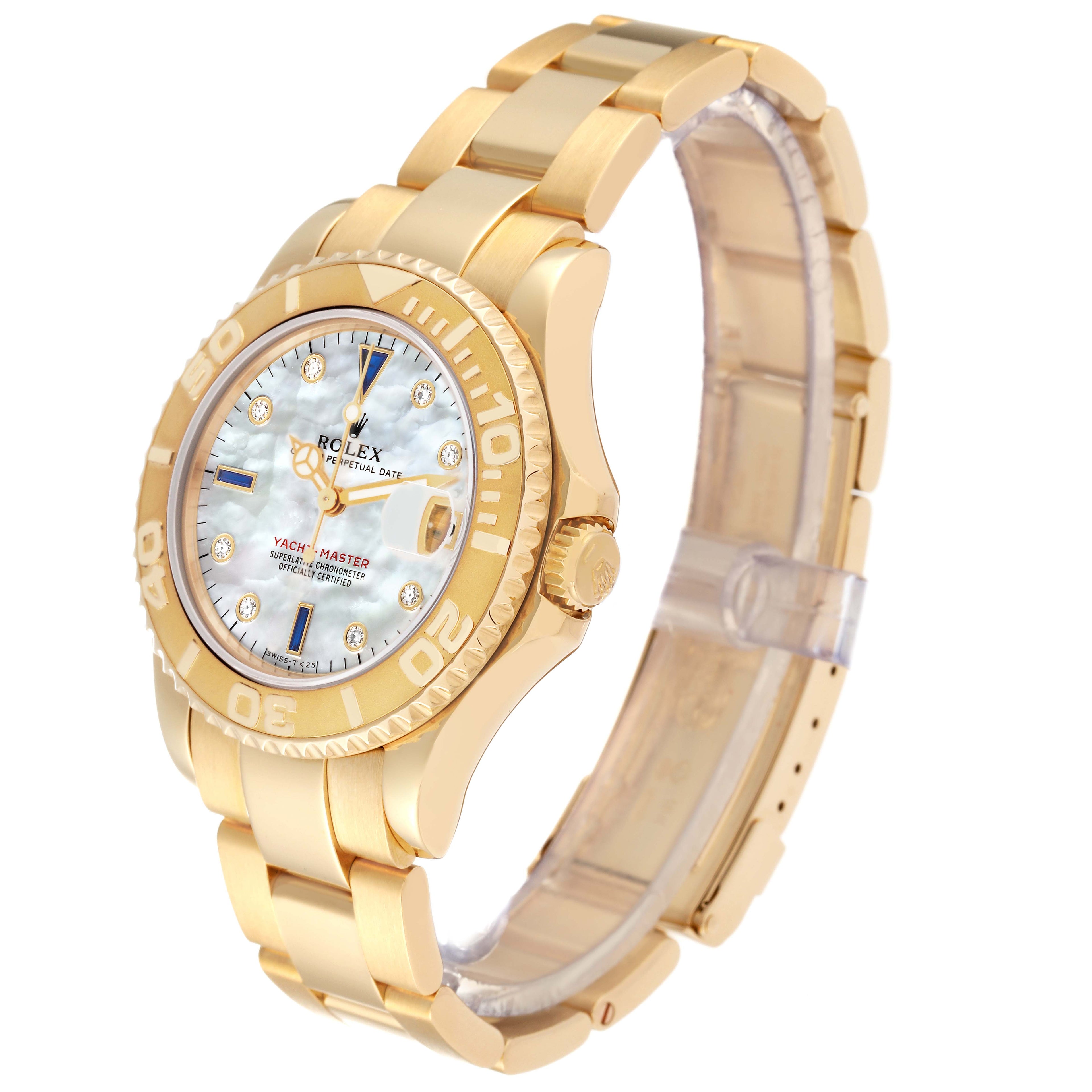 Rolex Yachtmaster Midsize Yellow Gold Mother Of Pearl Diamond Dial Mens Watch 68628