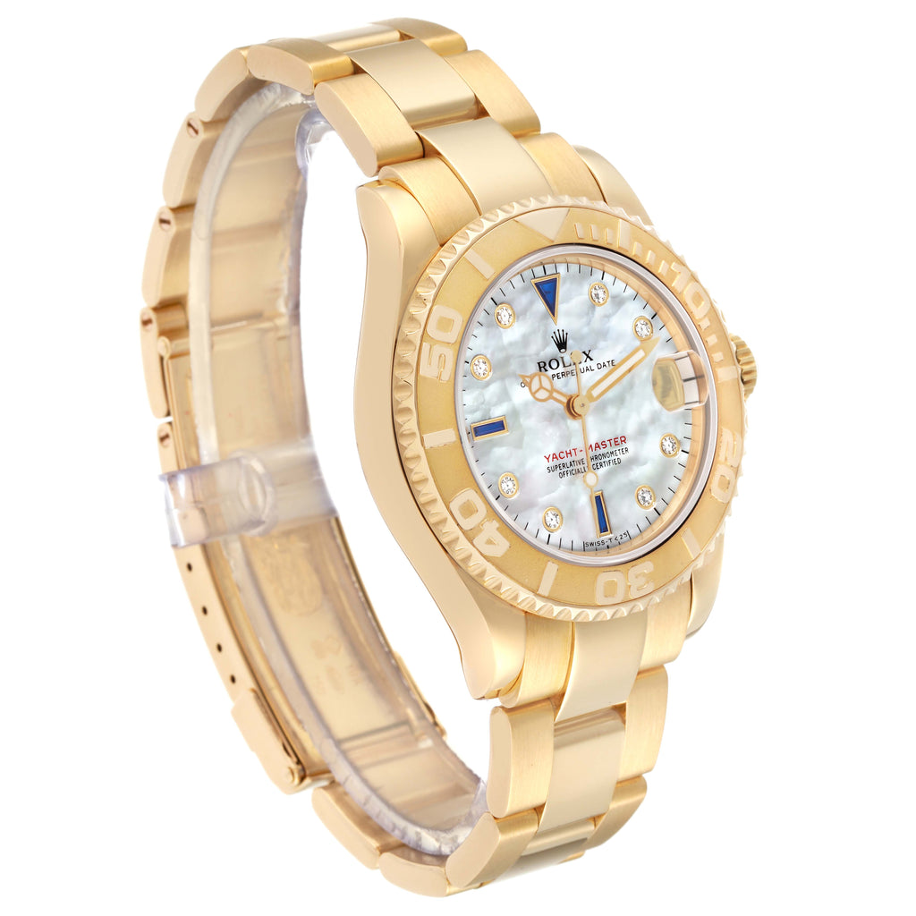 Rolex Yachtmaster Midsize Yellow Gold Mother Of Pearl Diamond Dial Mens Watch 68628