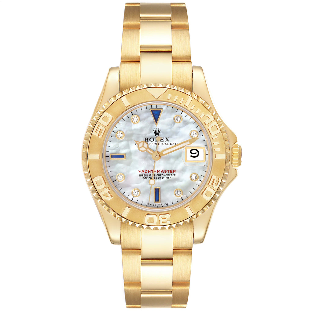 Rolex Yachtmaster Midsize Yellow Gold Mother Of Pearl Diamond Dial Mens Watch 68628