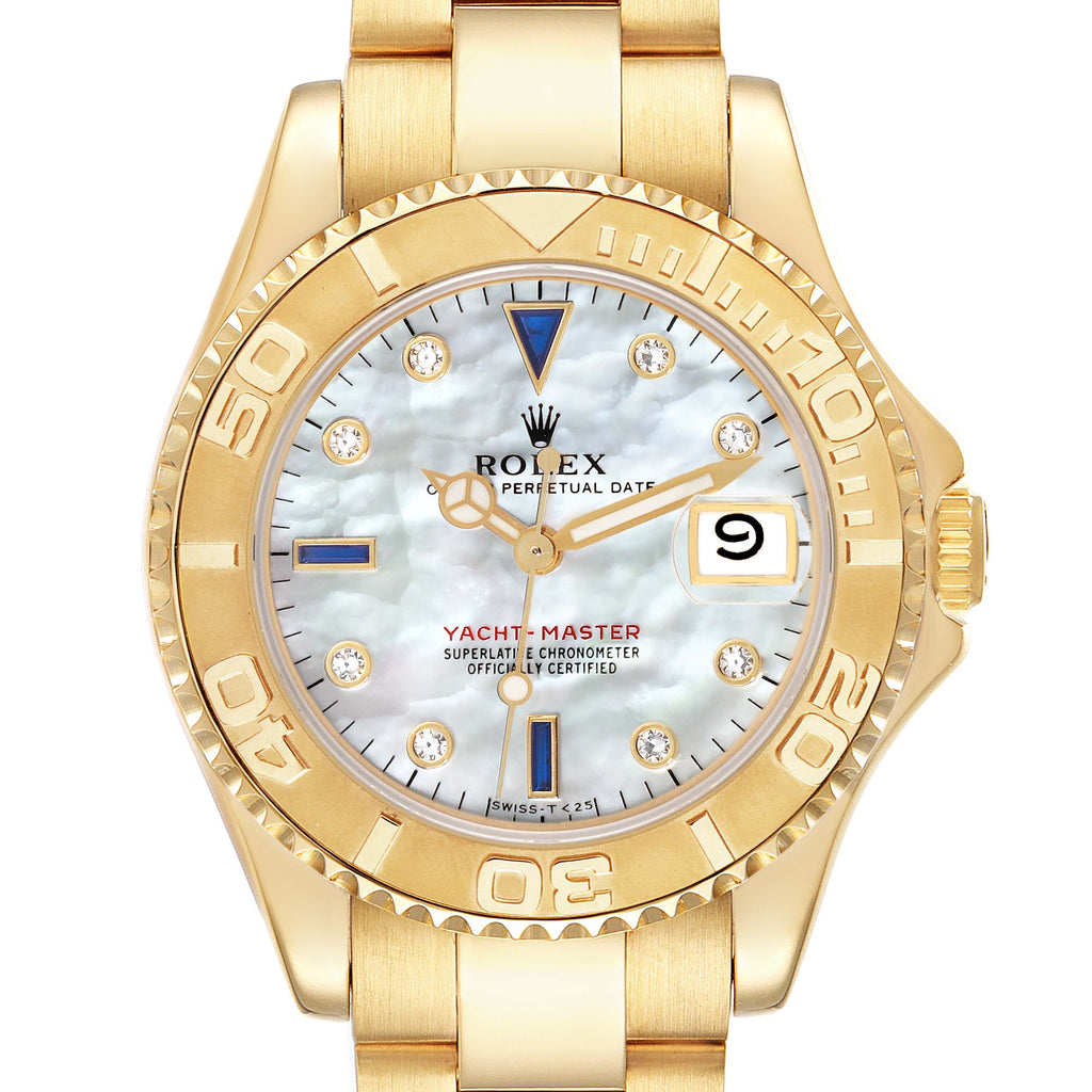 Rolex Yachtmaster Midsize Yellow Gold Mother Of Pearl Diamond Dial Mens Watch 68628