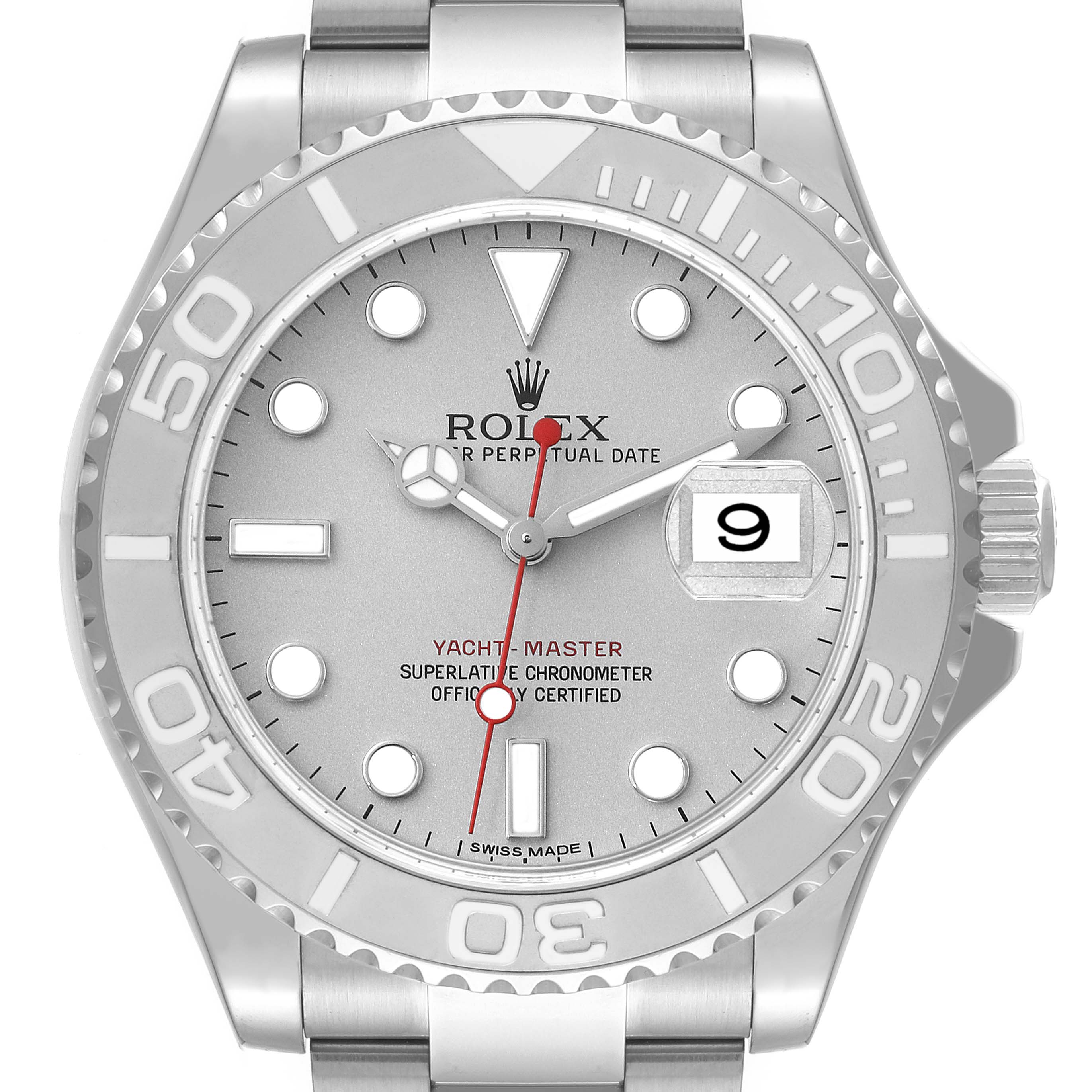 Rolex Yachtmaster Platinum Dial Platinum Bezel Steel Mens Watch 116622 Box Card
