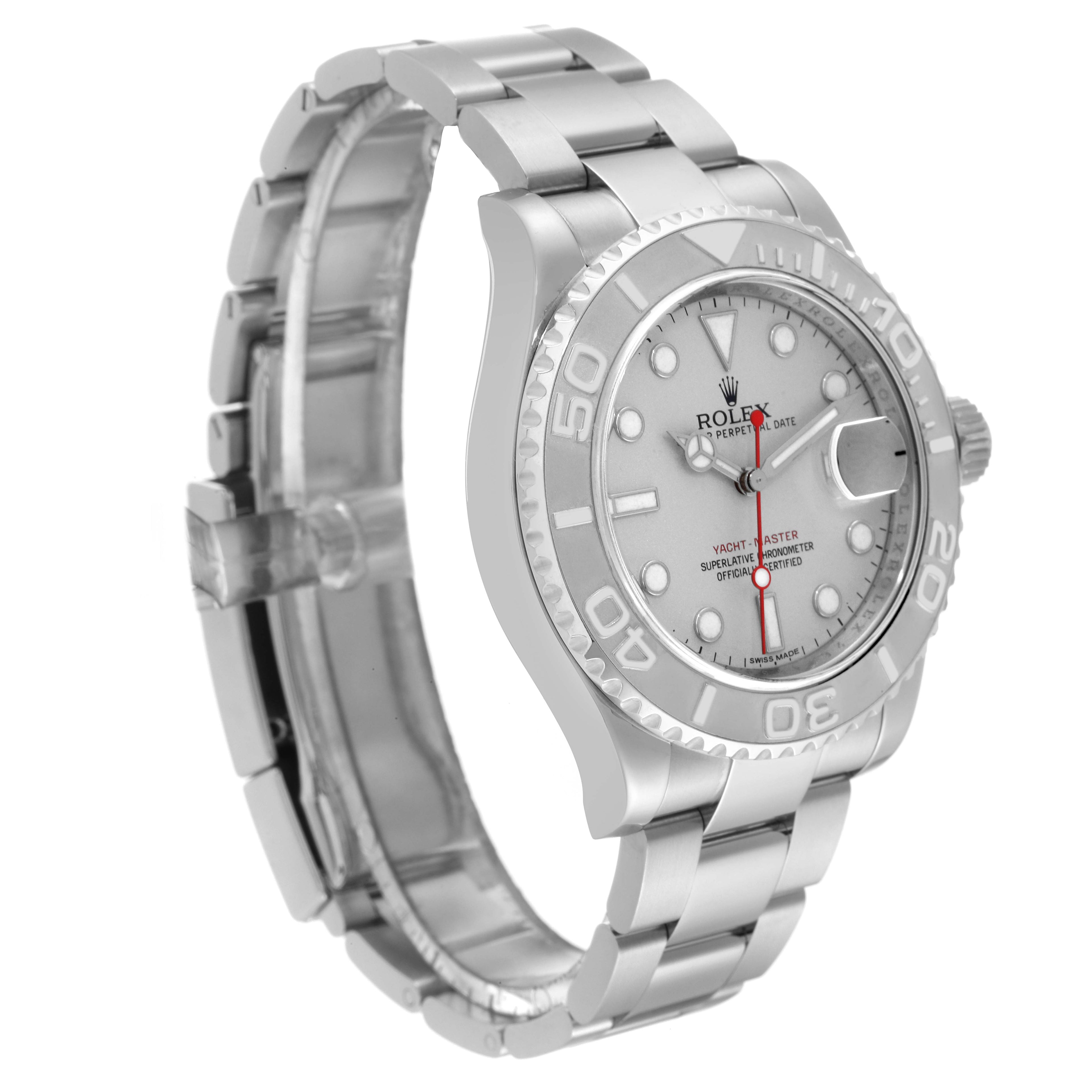 Rolex Yachtmaster Platinum Dial Platinum Bezel Steel Mens Watch 116622 Box Card