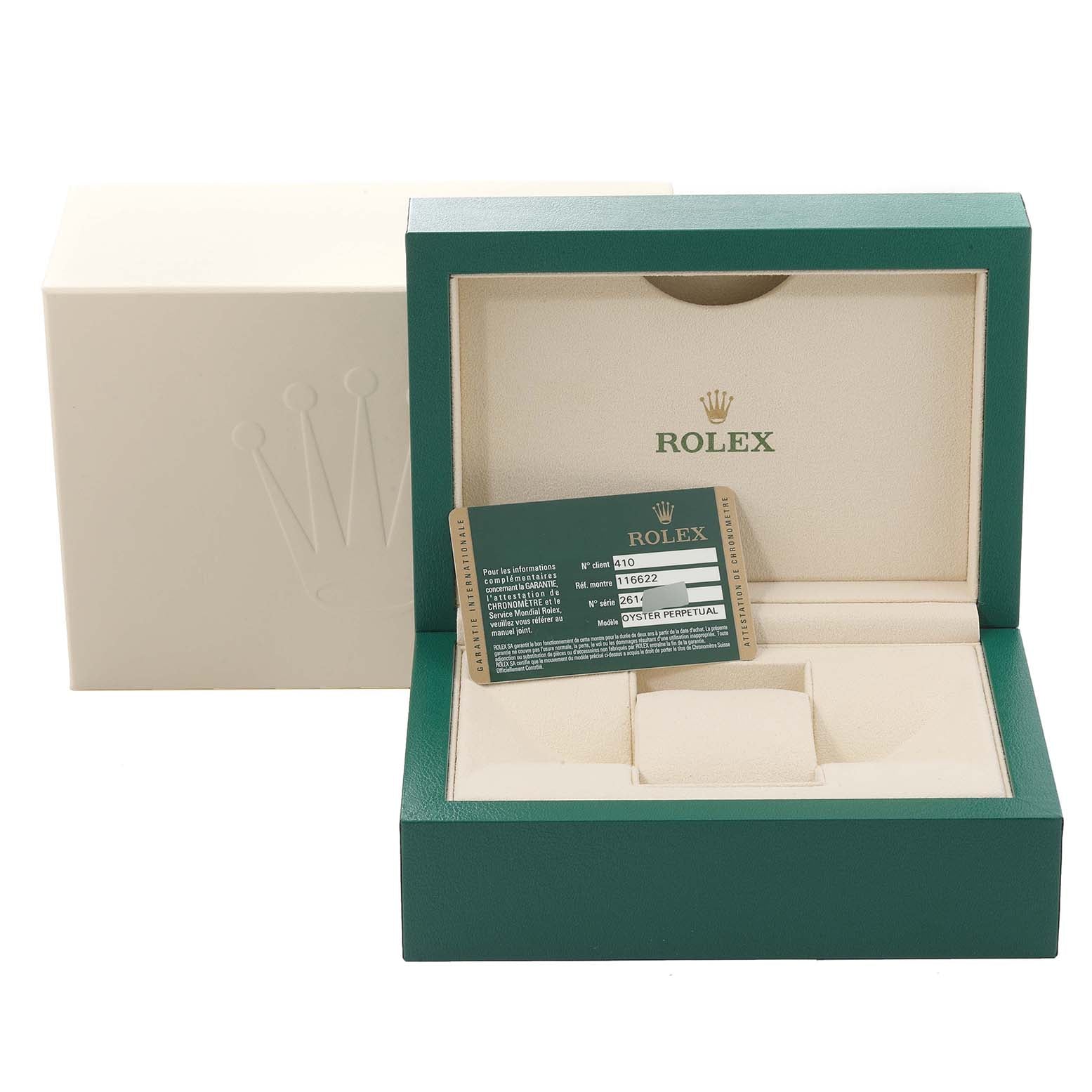 Rolex Yachtmaster Platinum Dial Platinum Bezel Steel Mens Watch 116622 Box Card