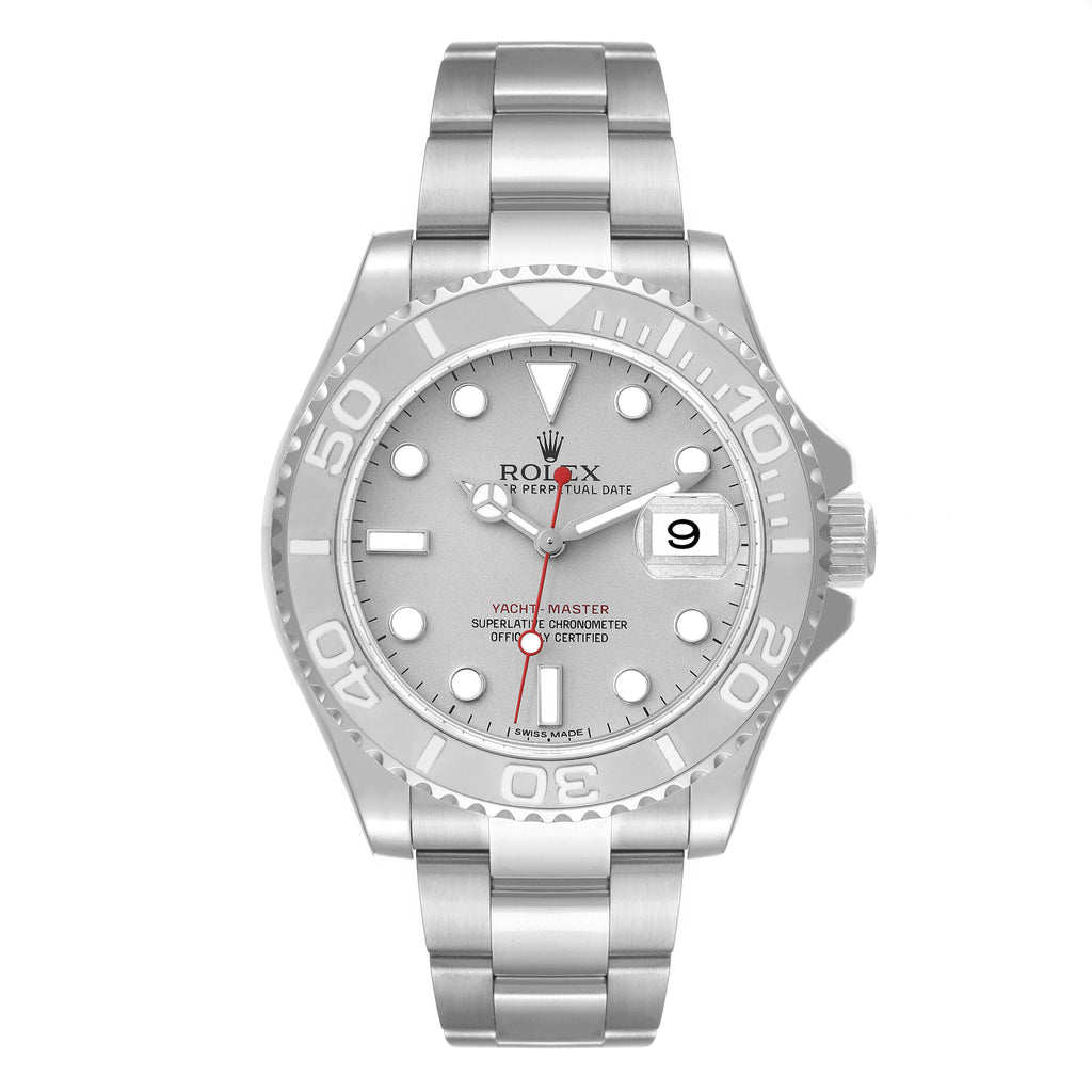 Rolex Yachtmaster Platinum Dial Platinum Bezel Steel Mens Watch 116622 Box Card
