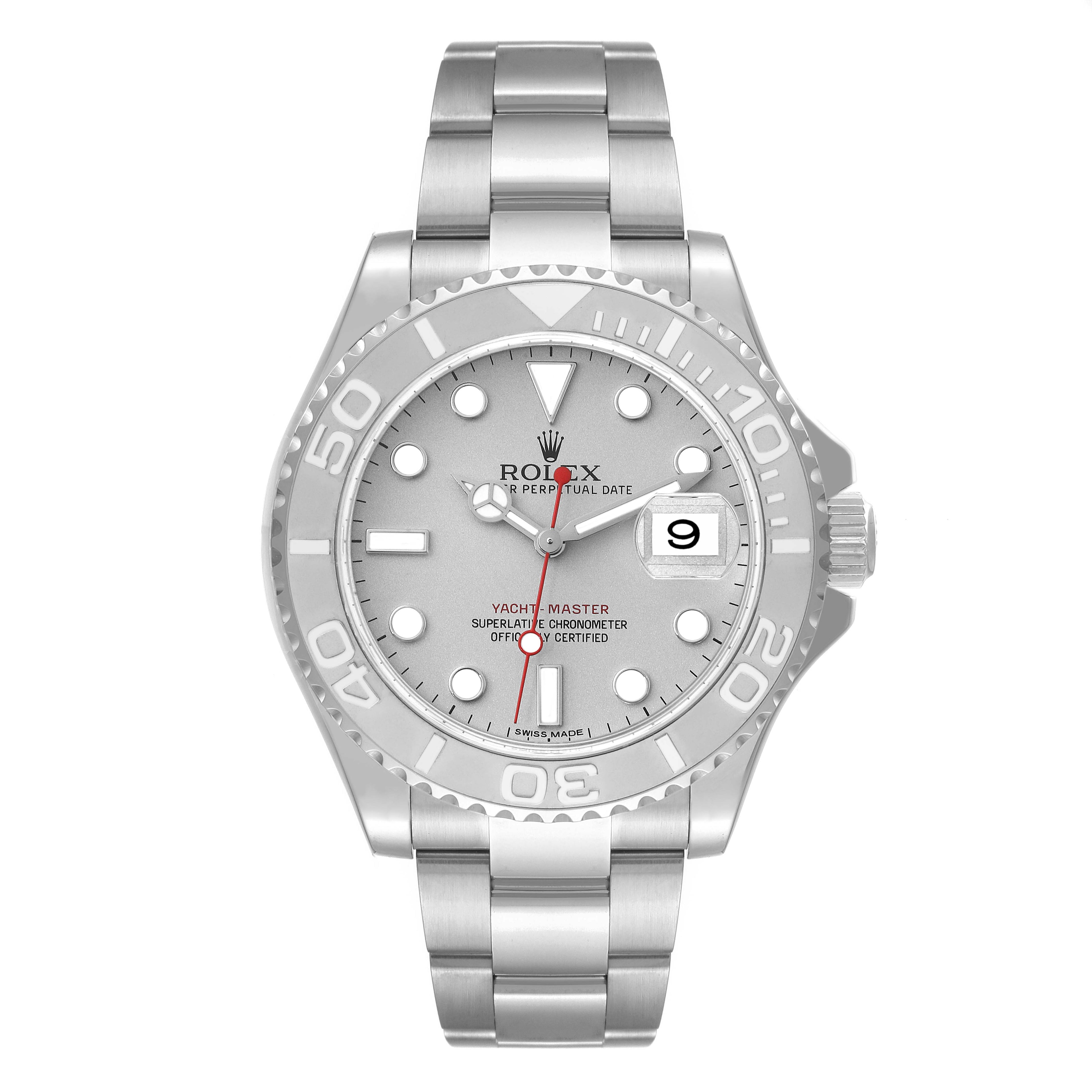 Rolex Yachtmaster Platinum Dial Platinum Bezel Steel Mens Watch 116622 Box Card