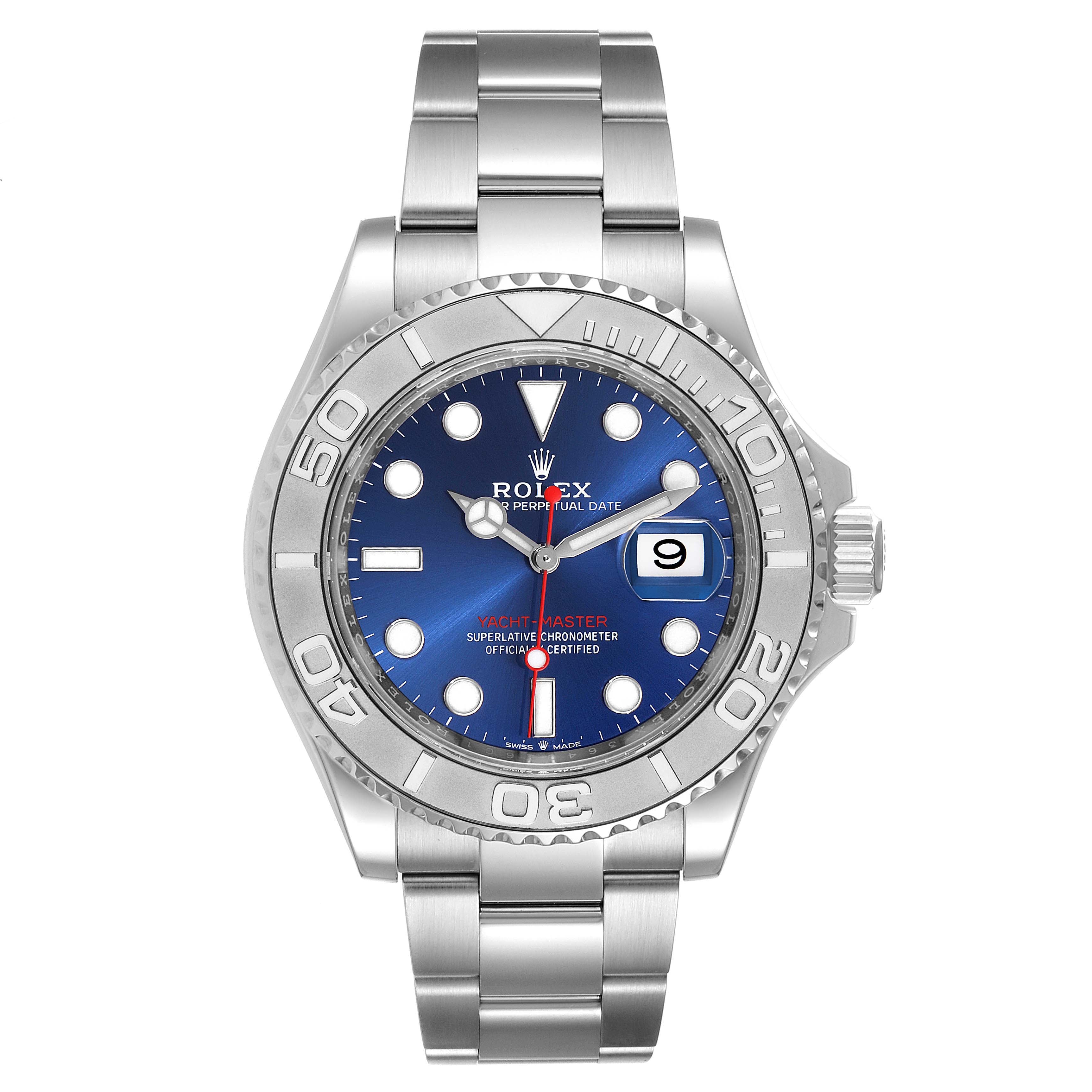 Rolex Yachtmaster Stainless Steel Platinum Blue Dial Watch 126622 Box Card