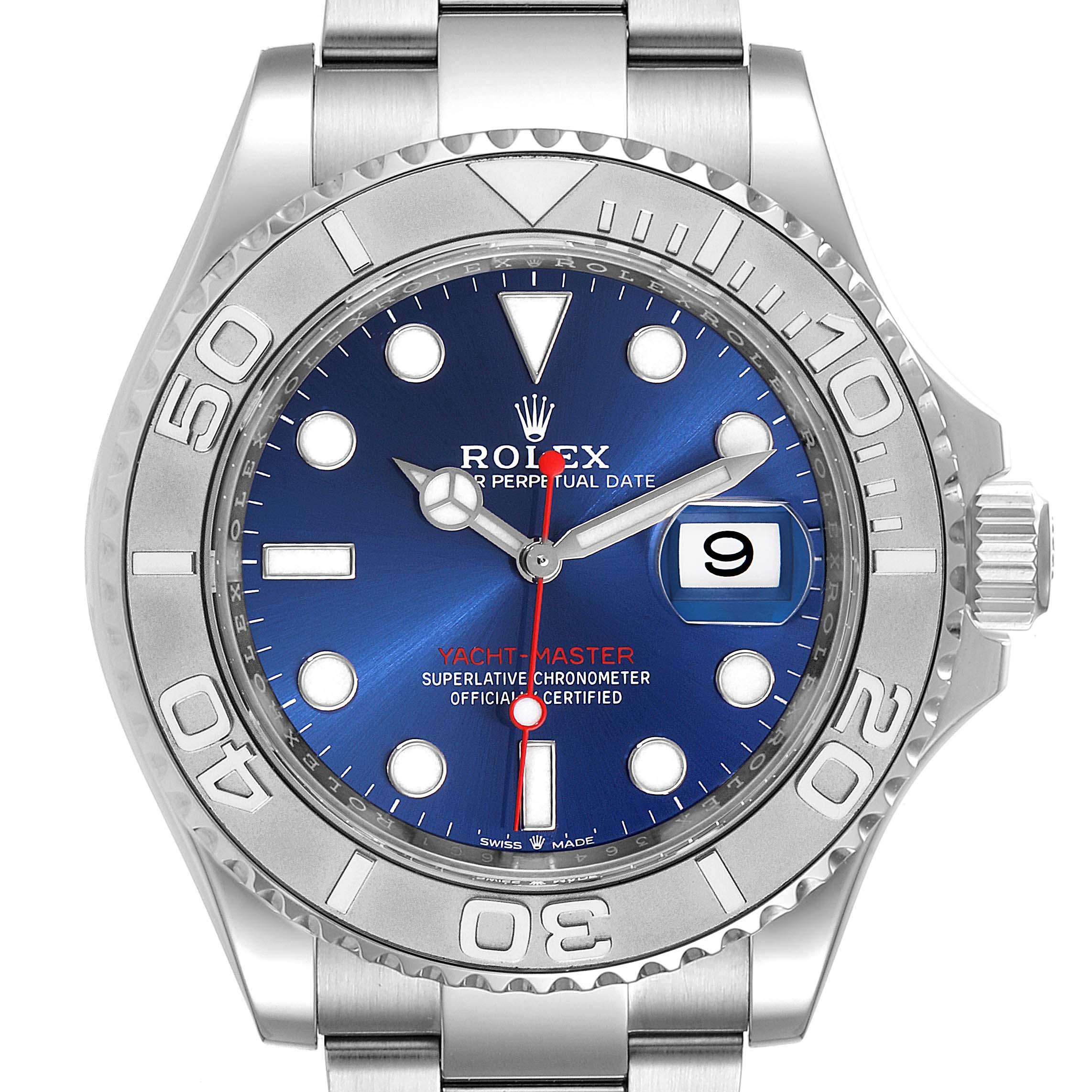 Rolex Yachtmaster Stainless Steel Platinum Blue Dial Watch 126622 Box Card
