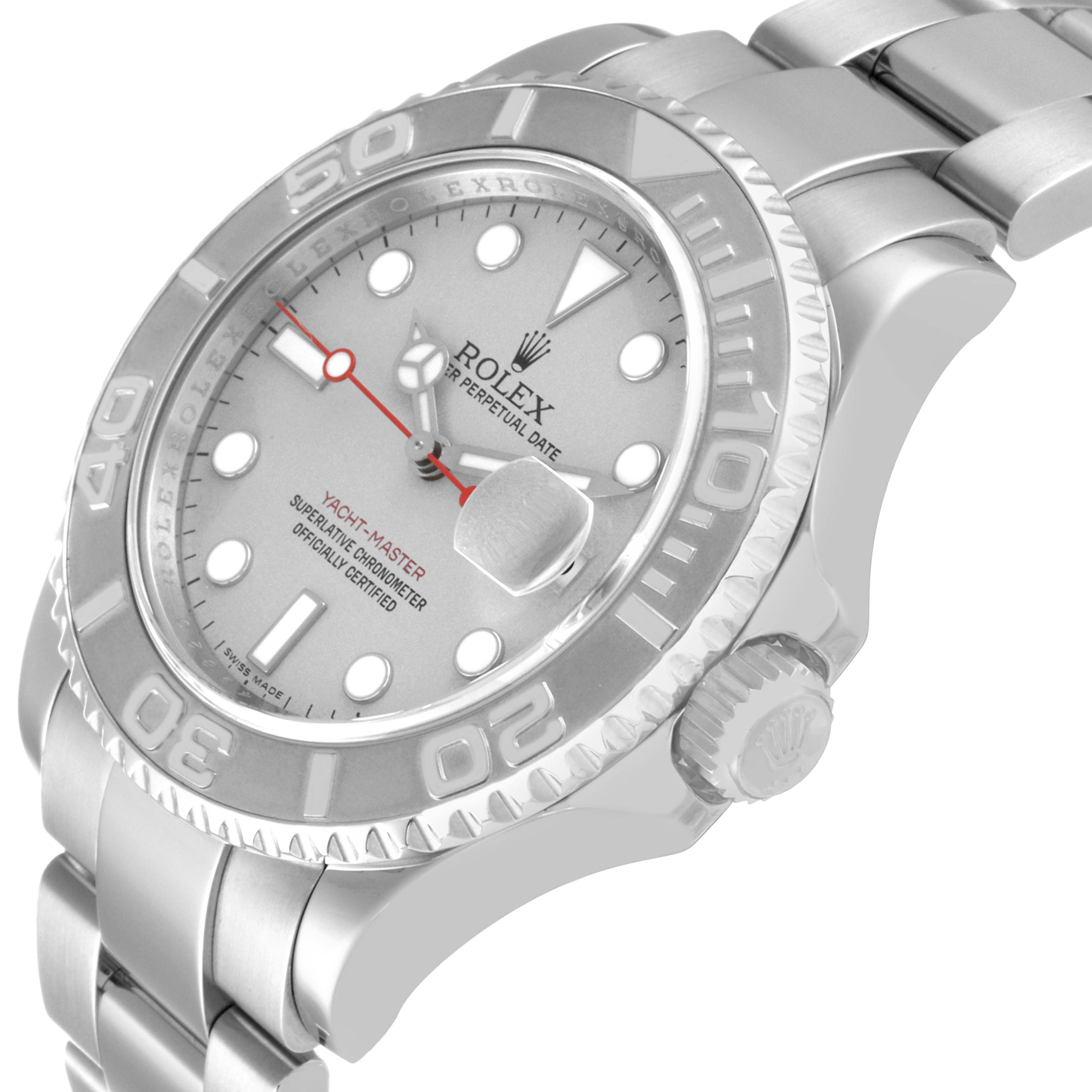 Rolex Yachtmaster Steel Platinum Dial Bezel Mens Watch 16622 Box Card