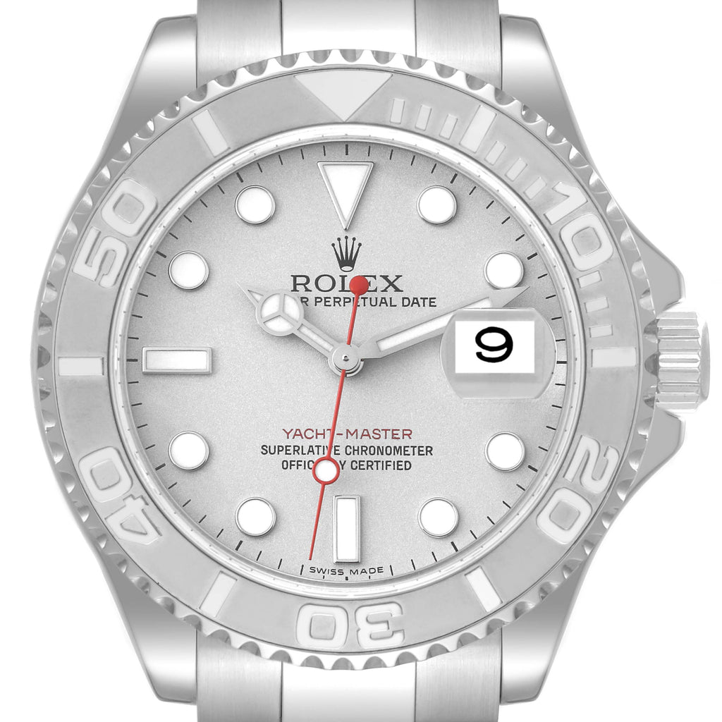 Rolex Yachtmaster Steel Platinum Dial Bezel Mens Watch 16622 Box Card