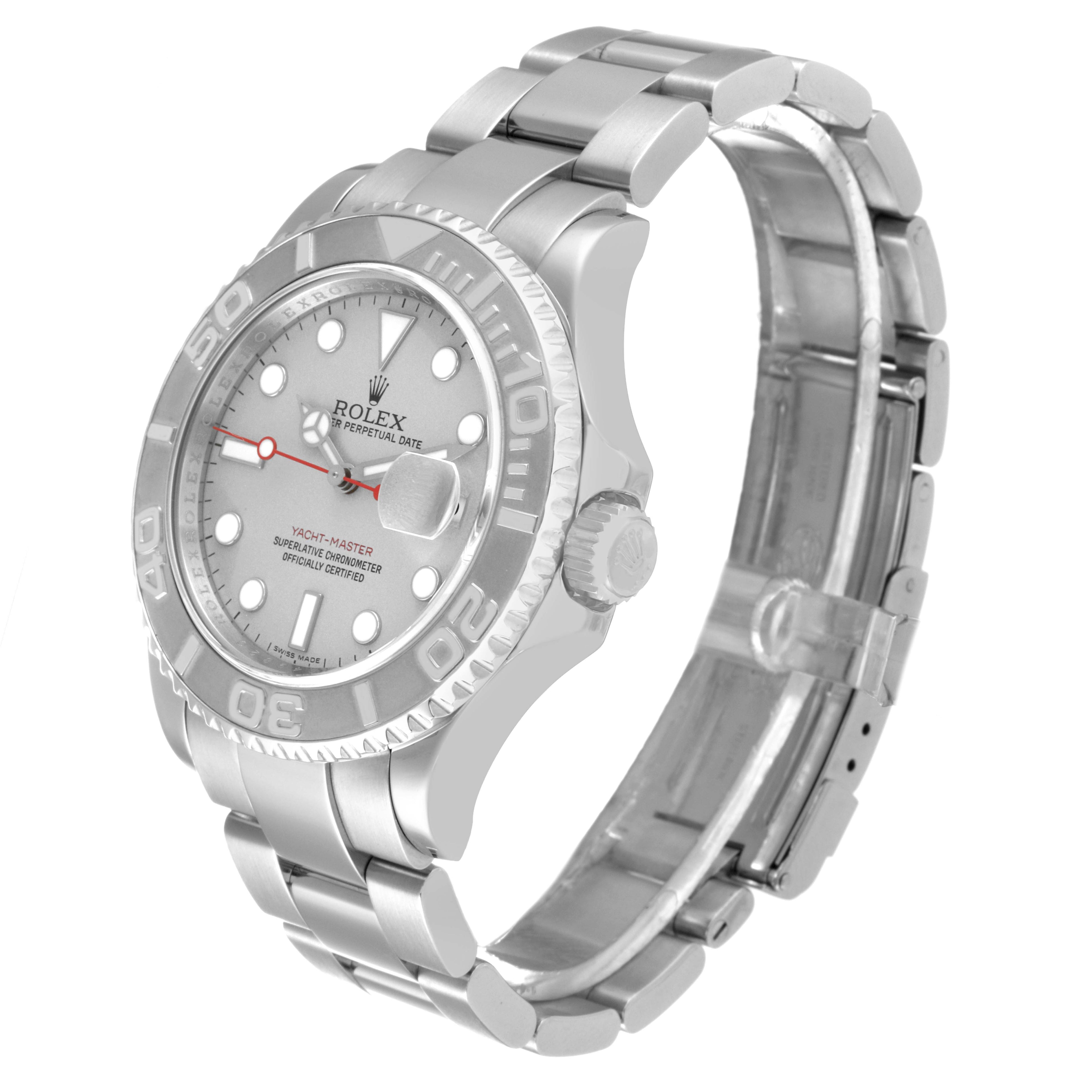Rolex Yachtmaster Steel Platinum Dial Bezel Mens Watch 16622 Box Card