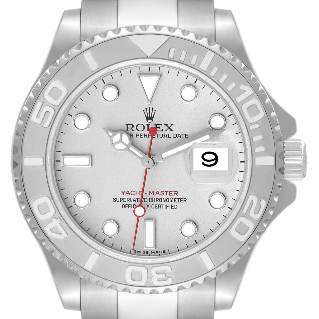 Rolex Yachtmaster Steel Platinum Dial Platinum Bezel Mens Watch 16622 Box Card