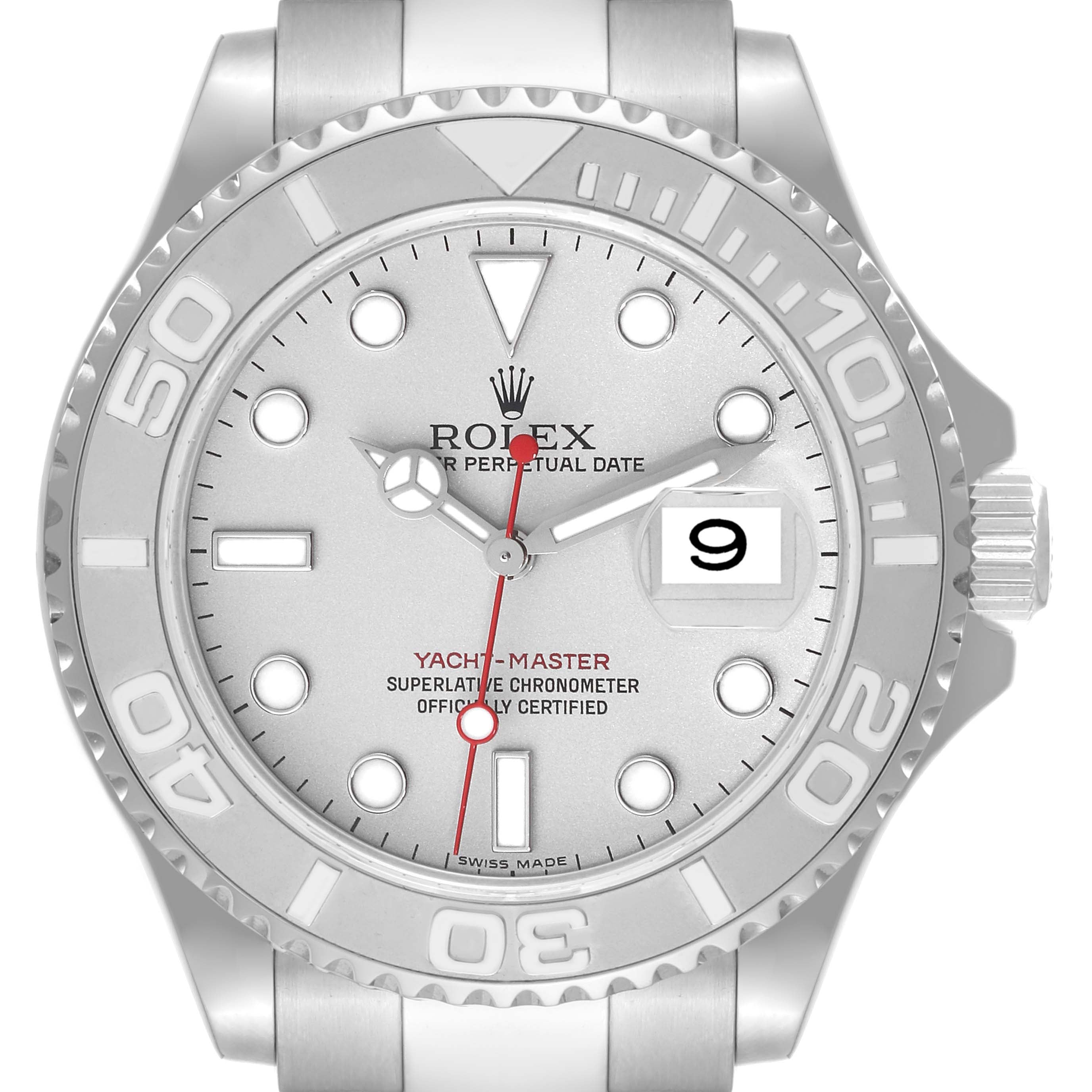 Rolex Yachtmaster Steel Platinum Dial Platinum Bezel Mens Watch 16622 Box Card