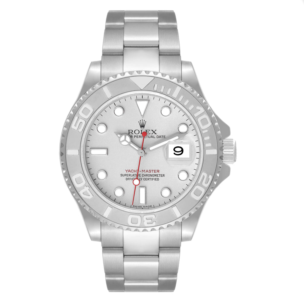 Rolex Yachtmaster Steel Platinum Dial Platinum Bezel Mens Watch 16622 Box Card