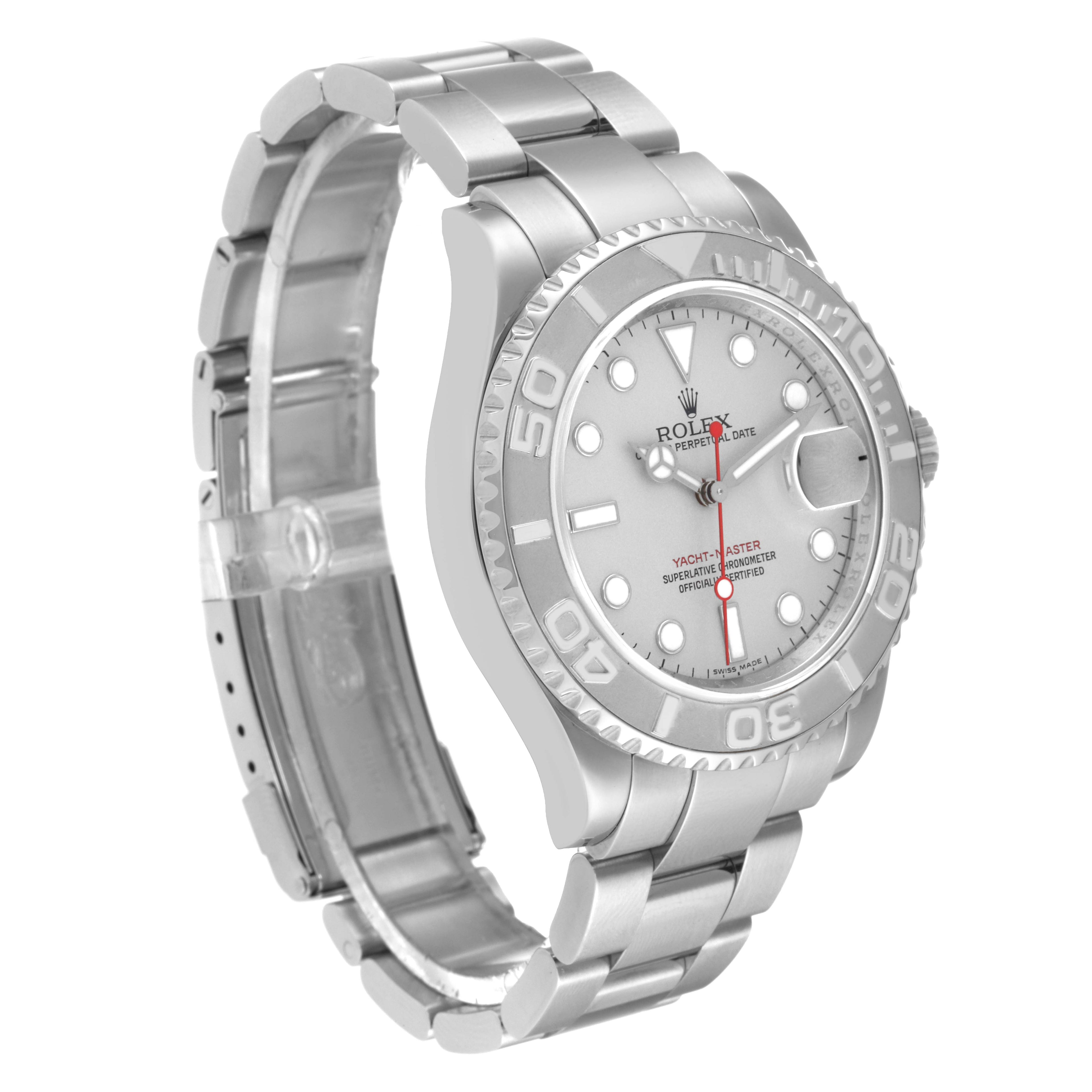 Rolex Yachtmaster Steel Platinum Dial Platinum Bezel Mens Watch 16622 Box Card