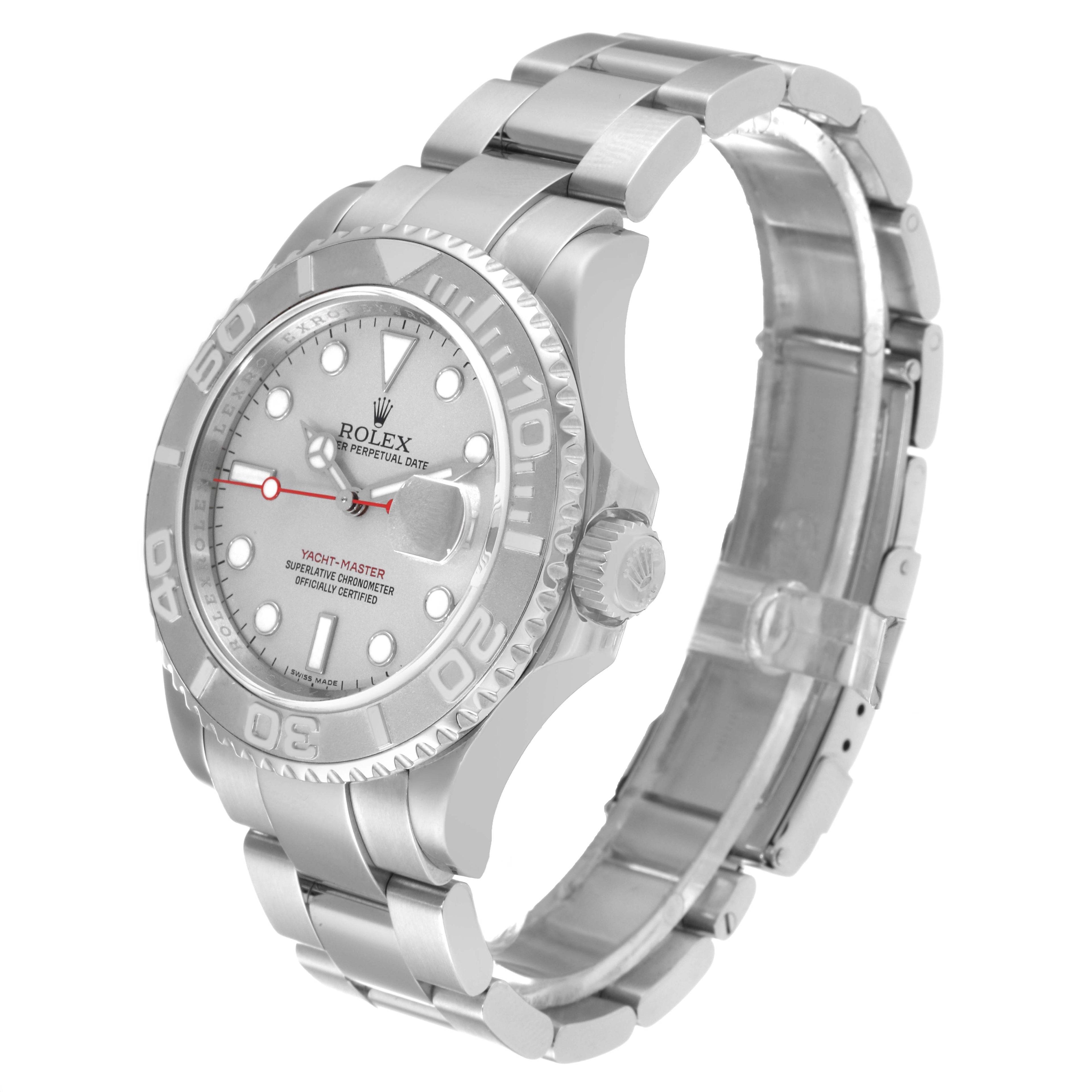 Rolex Yachtmaster Steel Platinum Dial Platinum Bezel Mens Watch 16622 Box Card