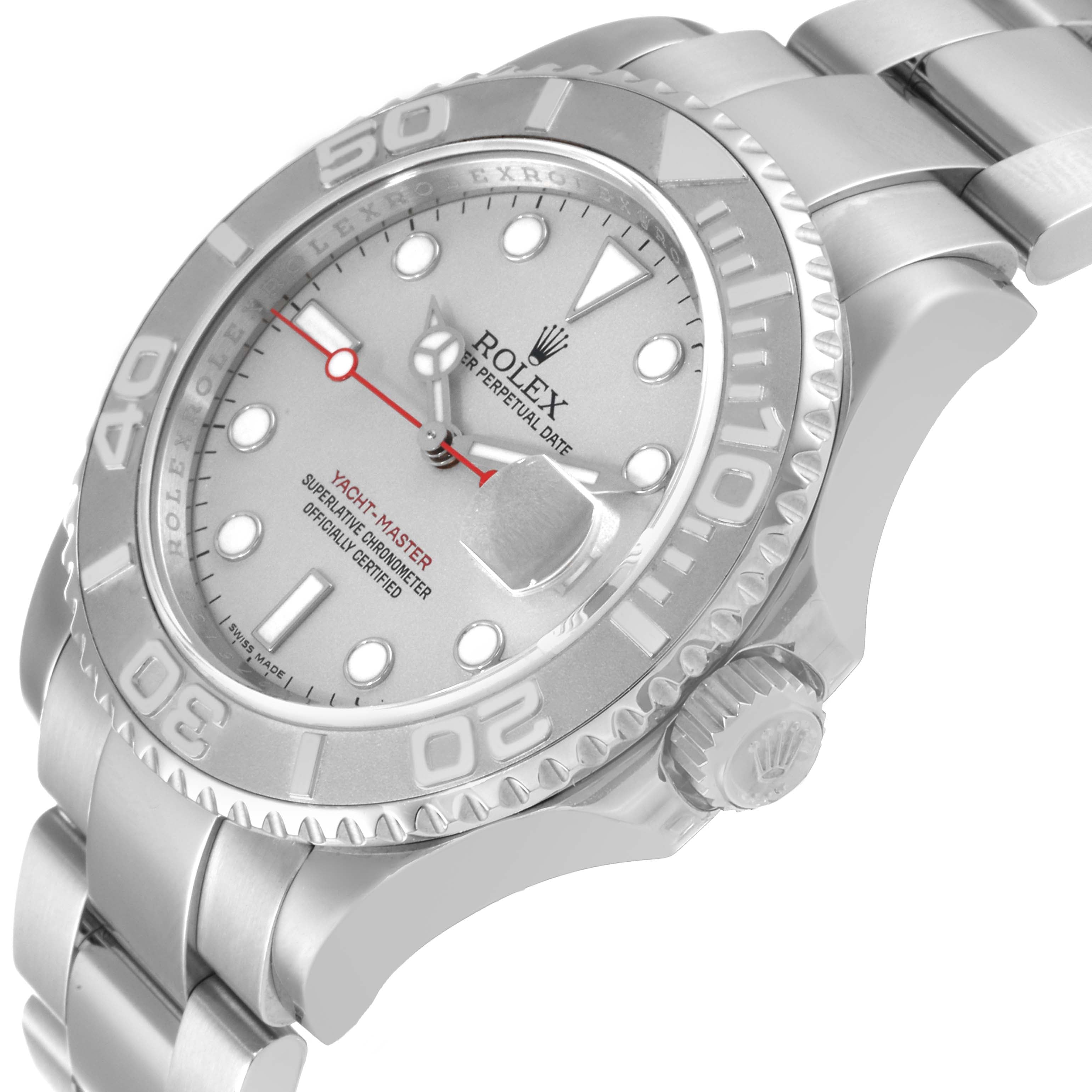 Rolex Yachtmaster Steel Platinum Dial Platinum Bezel Mens Watch 16622 Box Card