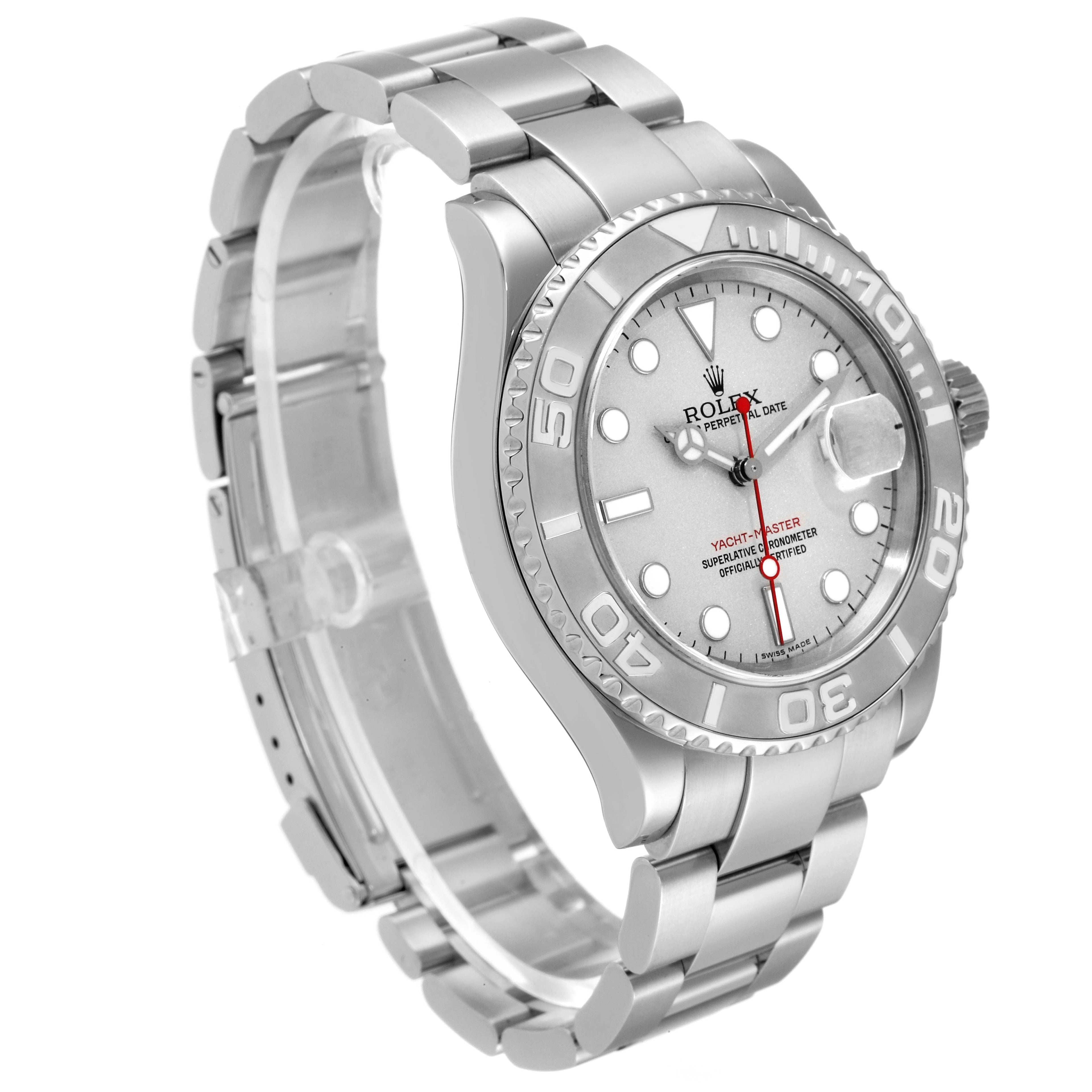 Rolex Yachtmaster Steel Platinum Dial Platinum Bezel Mens Watch 16622 Box Papers