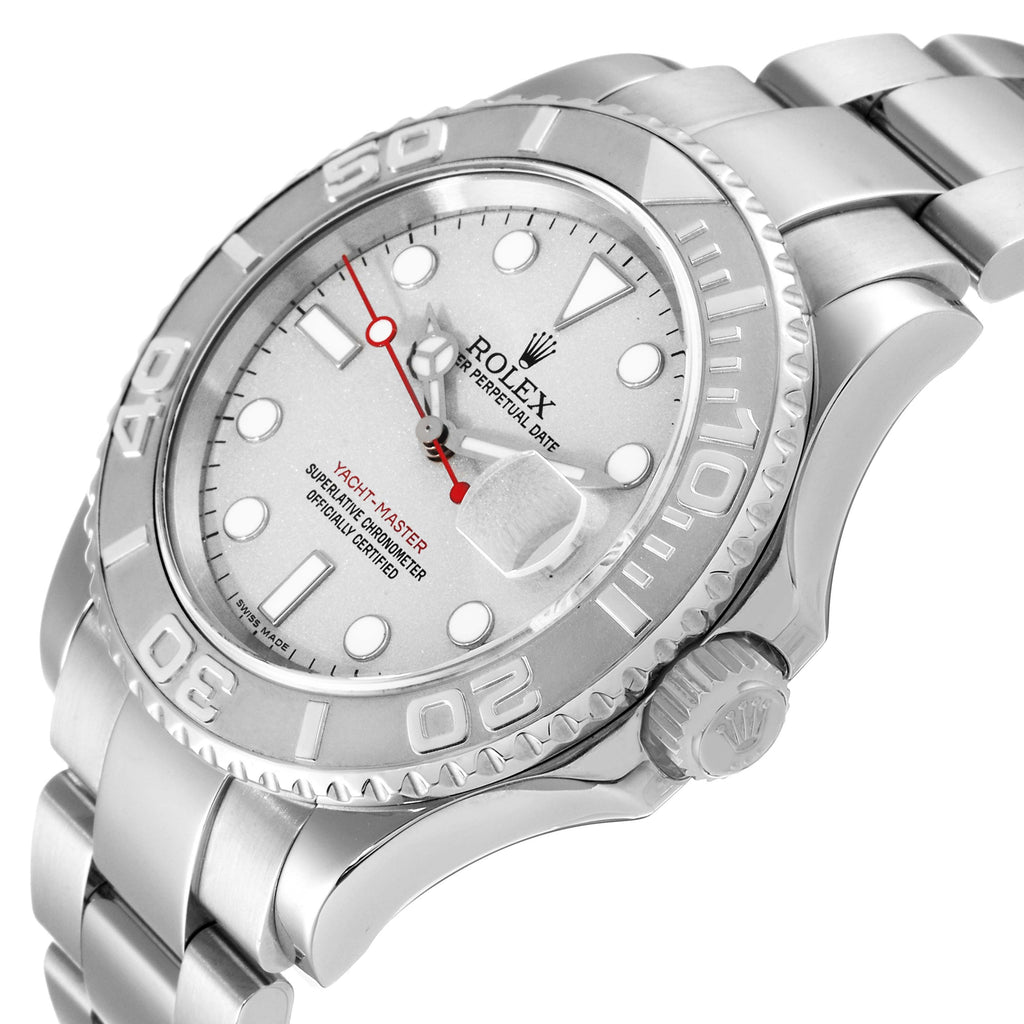 Rolex Yachtmaster Steel Platinum Dial Platinum Bezel Mens Watch 16622 Box Papers
