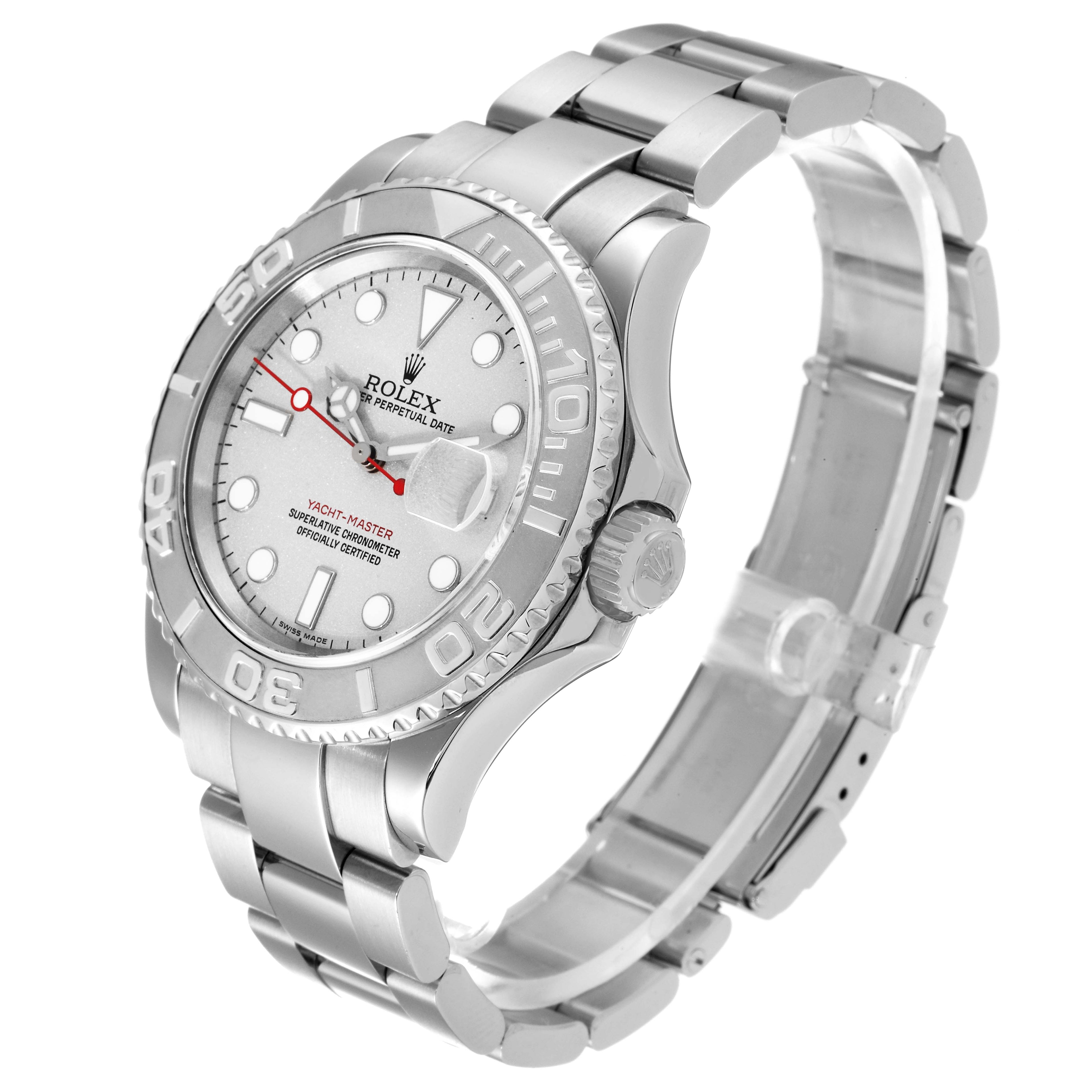 Rolex Yachtmaster Steel Platinum Dial Platinum Bezel Mens Watch 16622 Box Papers