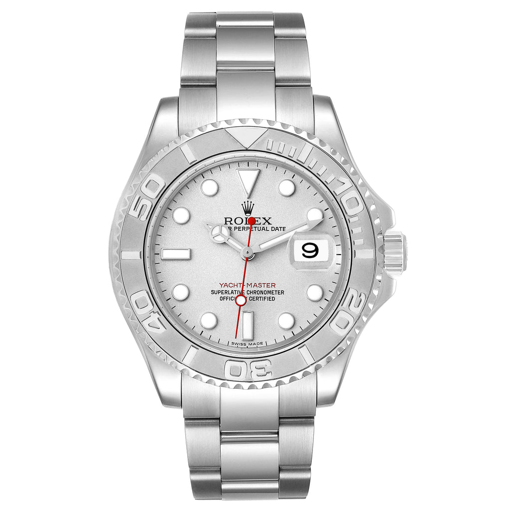 Rolex Yachtmaster Steel Platinum Dial Platinum Bezel Mens Watch 16622 Box Papers
