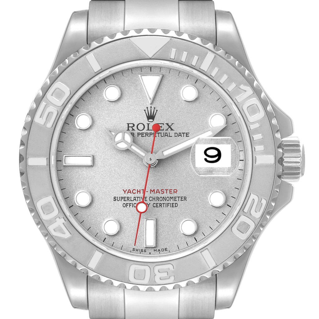 Rolex Yachtmaster Steel Platinum Dial Bezel Mens Watch 16622 Box Papers ONE LINK ADDED
