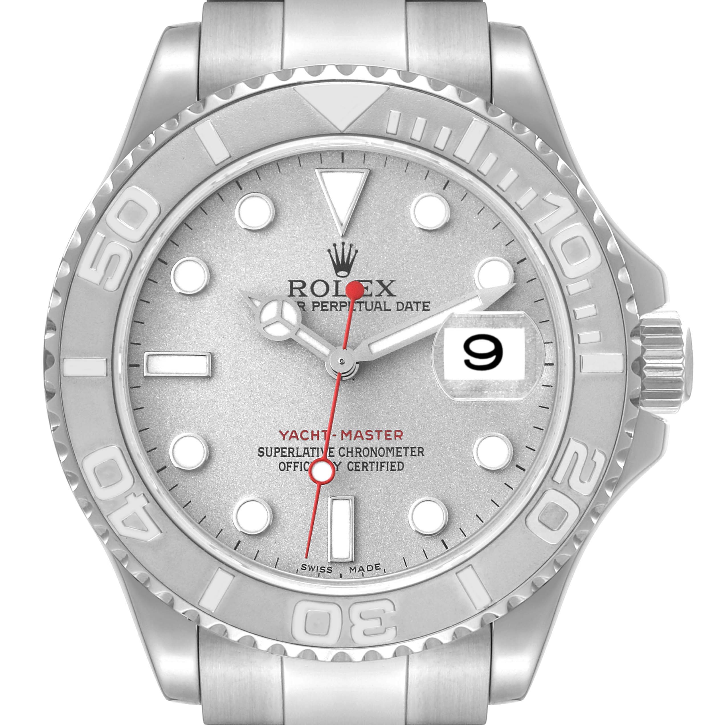 Rolex Yachtmaster Steel Platinum Dial Bezel Mens Watch 16622 Box Papers ONE LINK ADDED