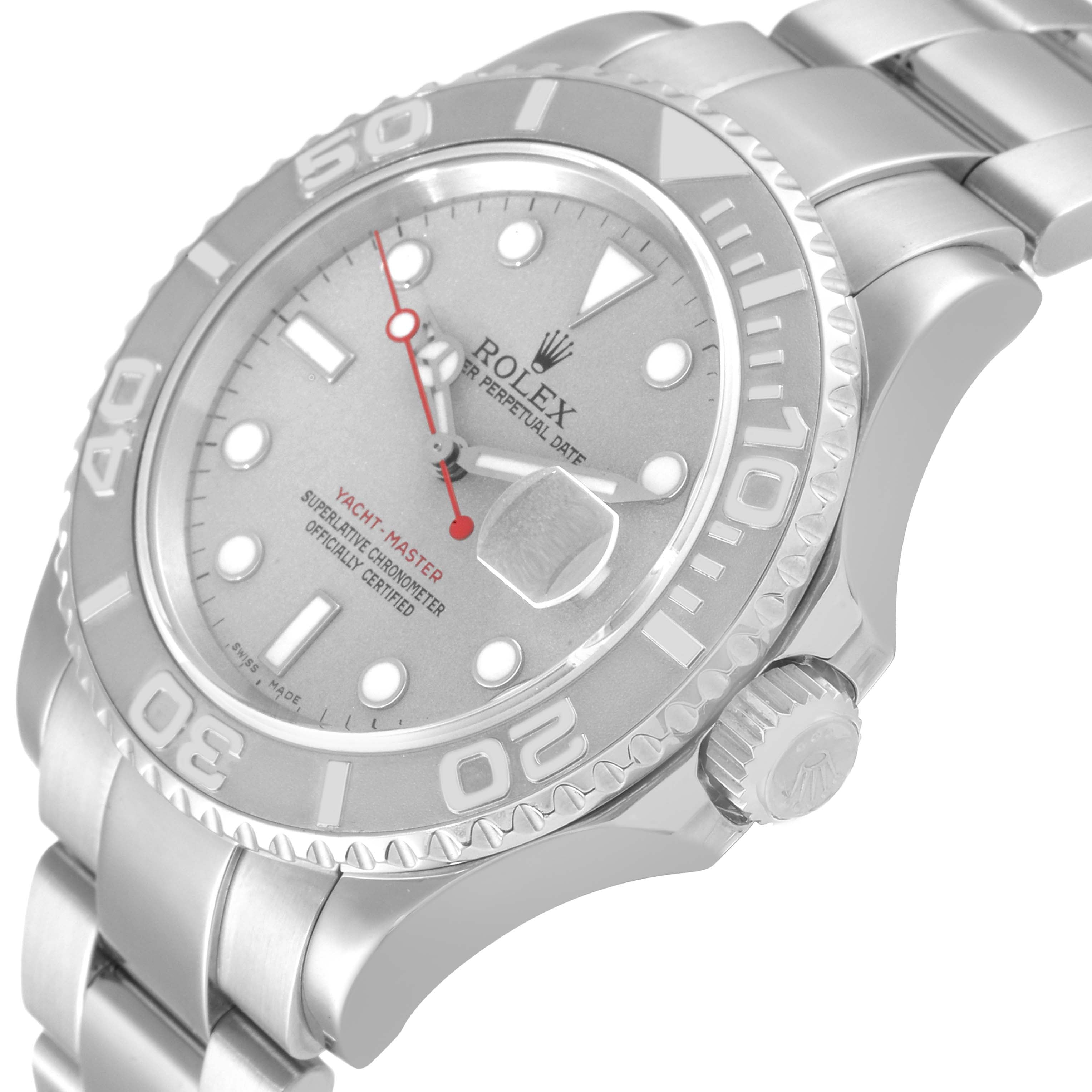 Rolex Yachtmaster Steel Platinum Dial Bezel Mens Watch 16622 Box Papers ONE LINK ADDED