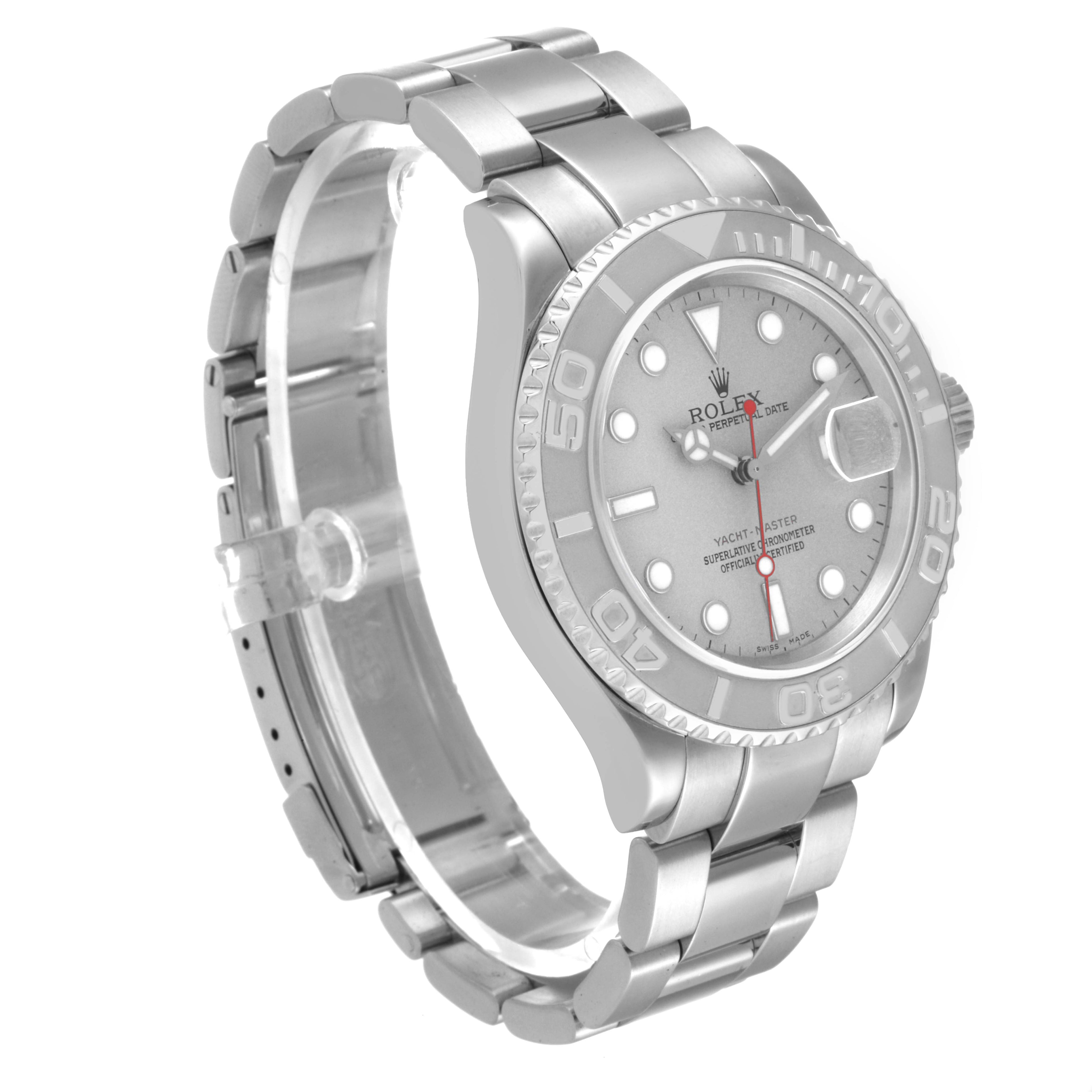Rolex Yachtmaster Steel Platinum Dial Bezel Mens Watch 16622 Box Papers ONE LINK ADDED