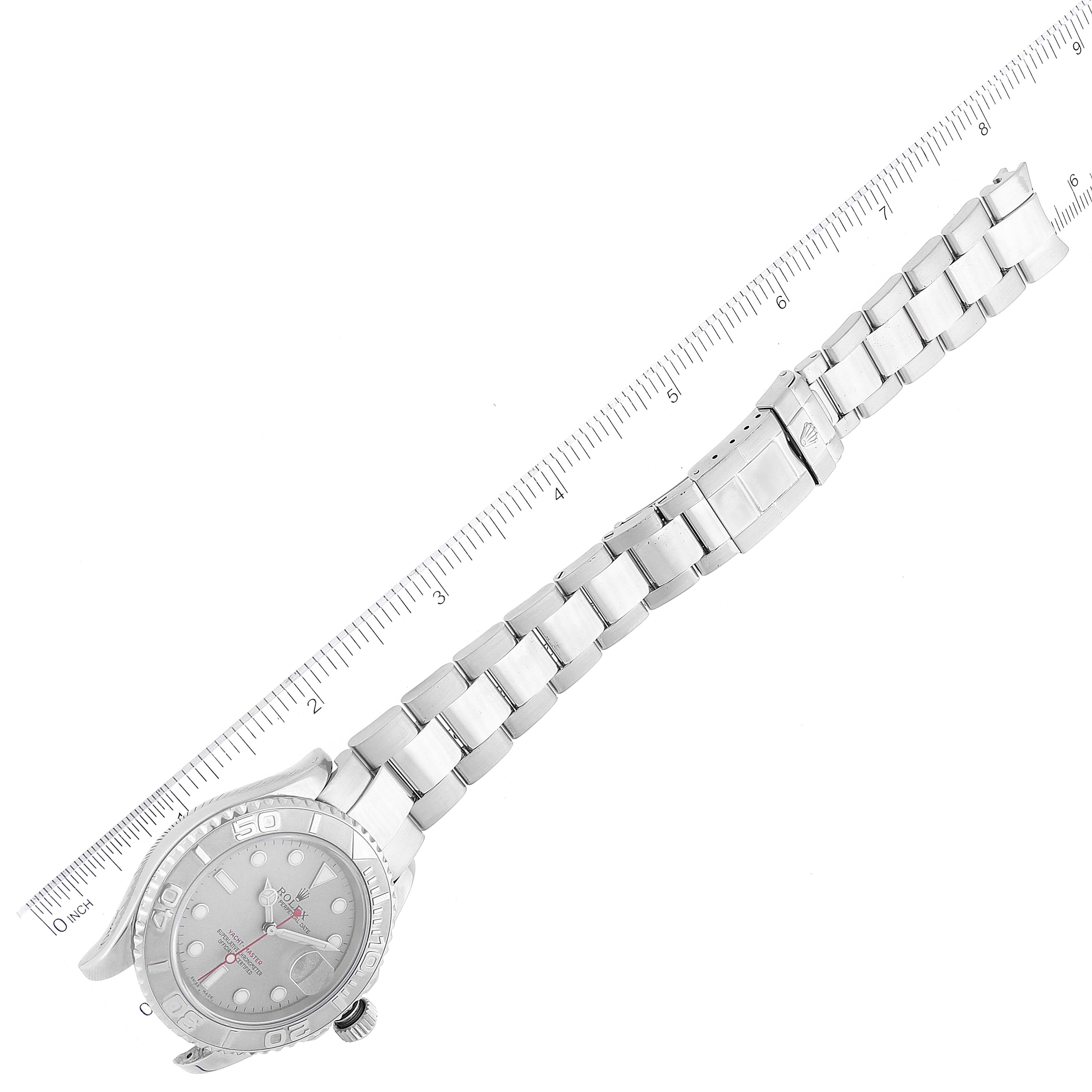 Rolex Yachtmaster Steel Platinum Dial Bezel Mens Watch 16622 Box Papers ONE LINK ADDED