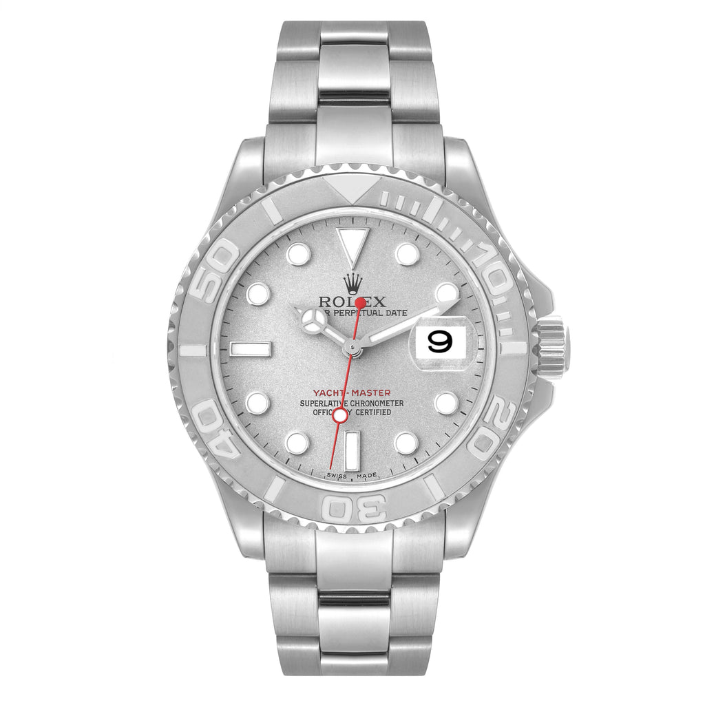 Rolex Yachtmaster Steel Platinum Dial Bezel Mens Watch 16622 Box Papers ONE LINK ADDED