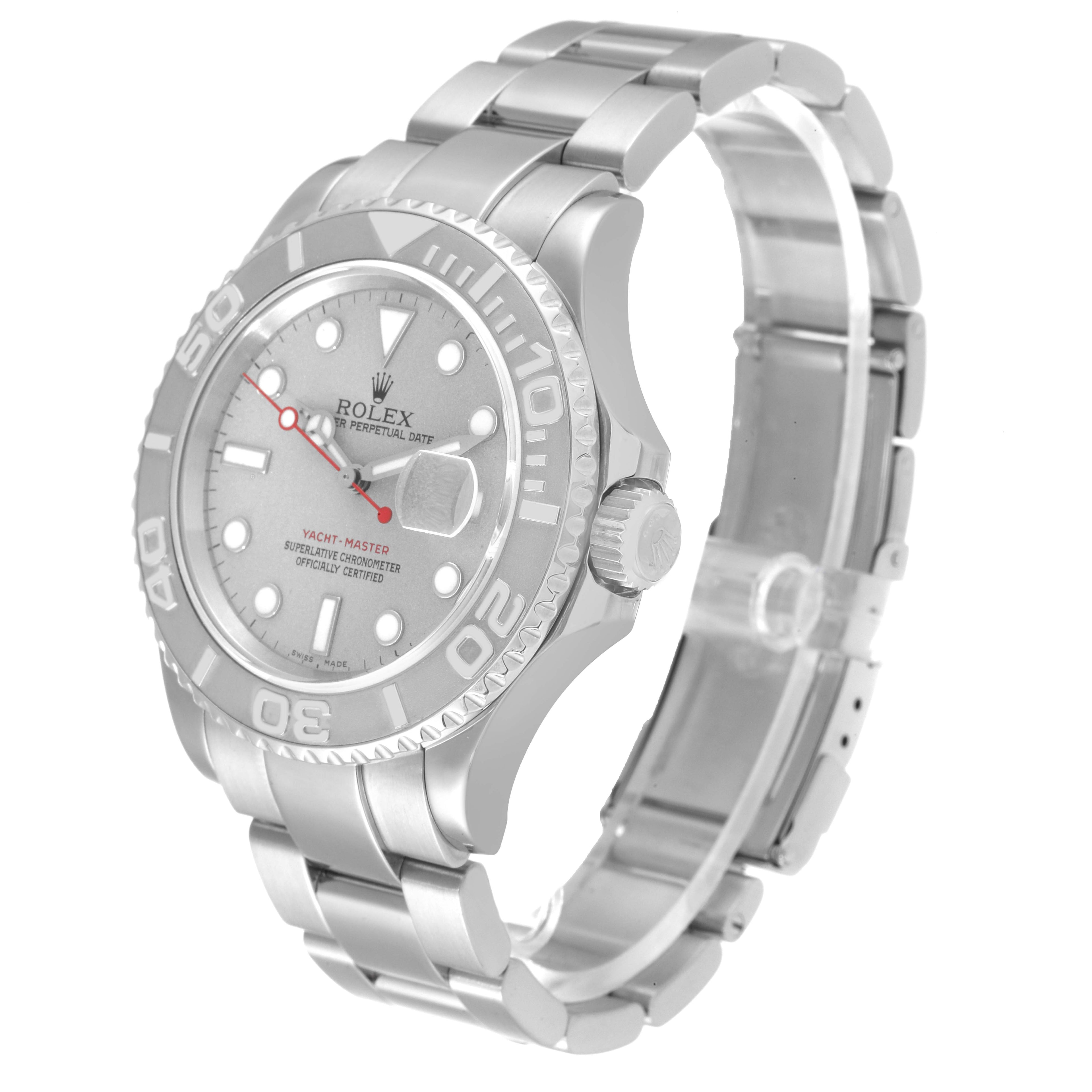 Rolex Yachtmaster Steel Platinum Dial Bezel Mens Watch 16622 Box Papers ONE LINK ADDED