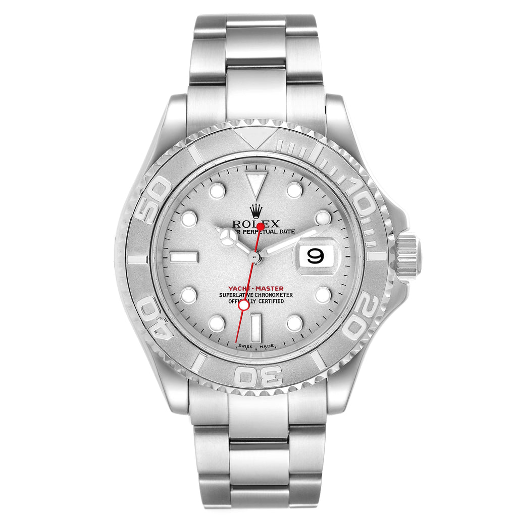 Rolex Yachtmaster Steel Platinum Dial Bezel Mens Watch 16622 Box Papers