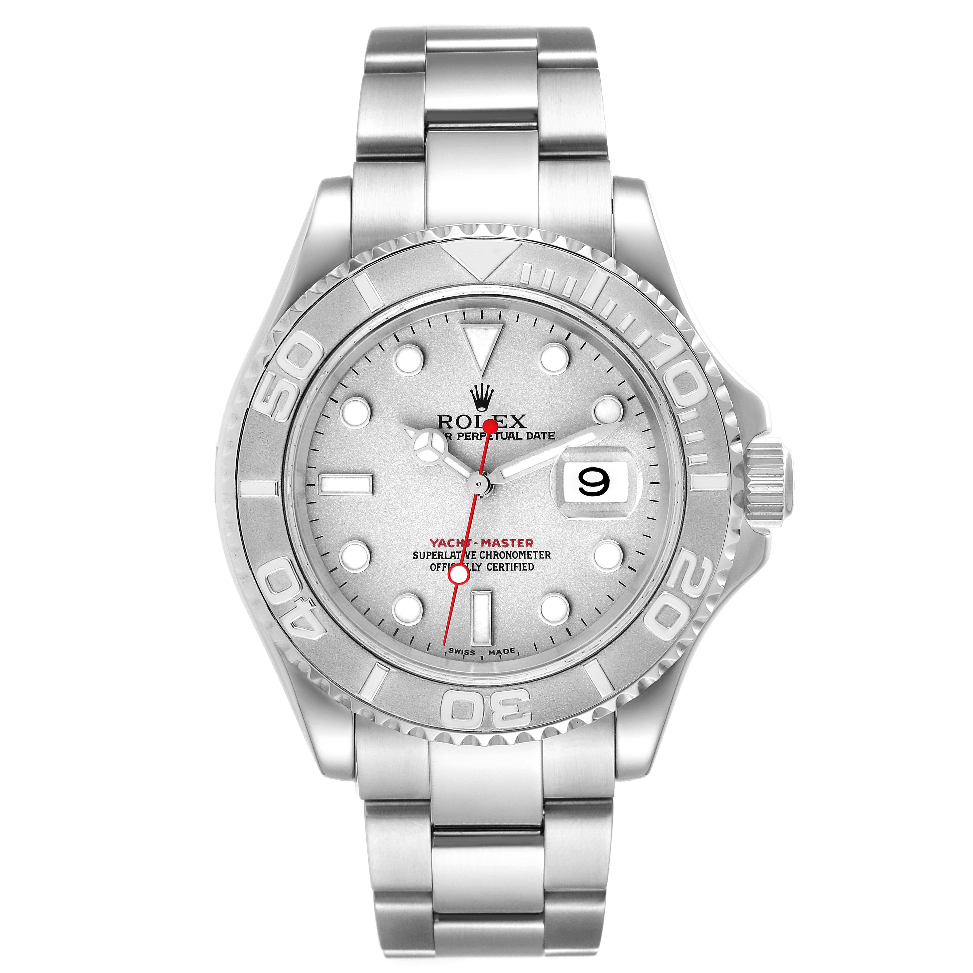 Rolex Yachtmaster Steel Platinum Dial Bezel Mens Watch 16622 Box Papers