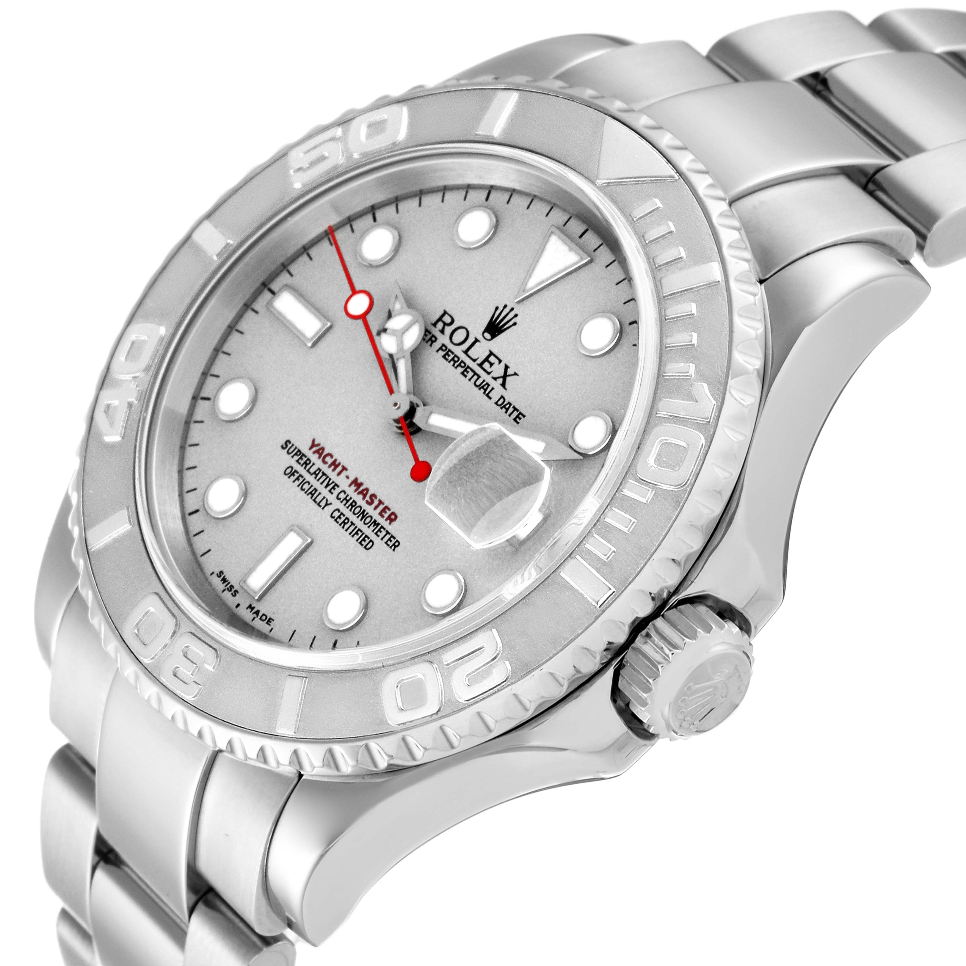 Rolex Yachtmaster Steel Platinum Dial Bezel Mens Watch 16622 Box Papers